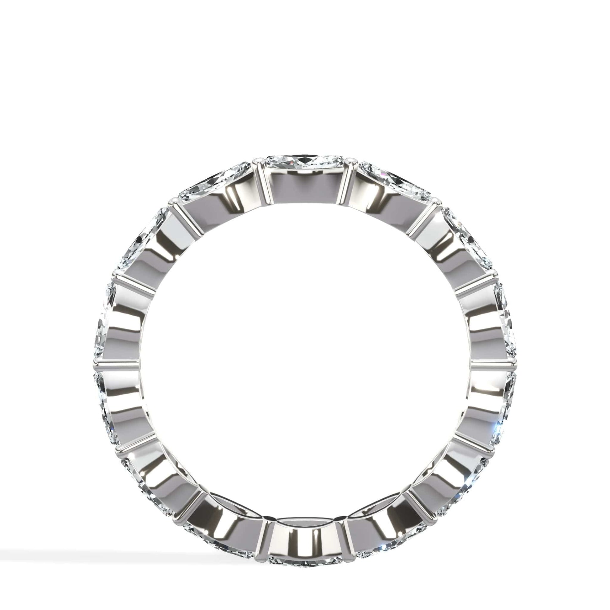 Diamond eternity ring on white background.