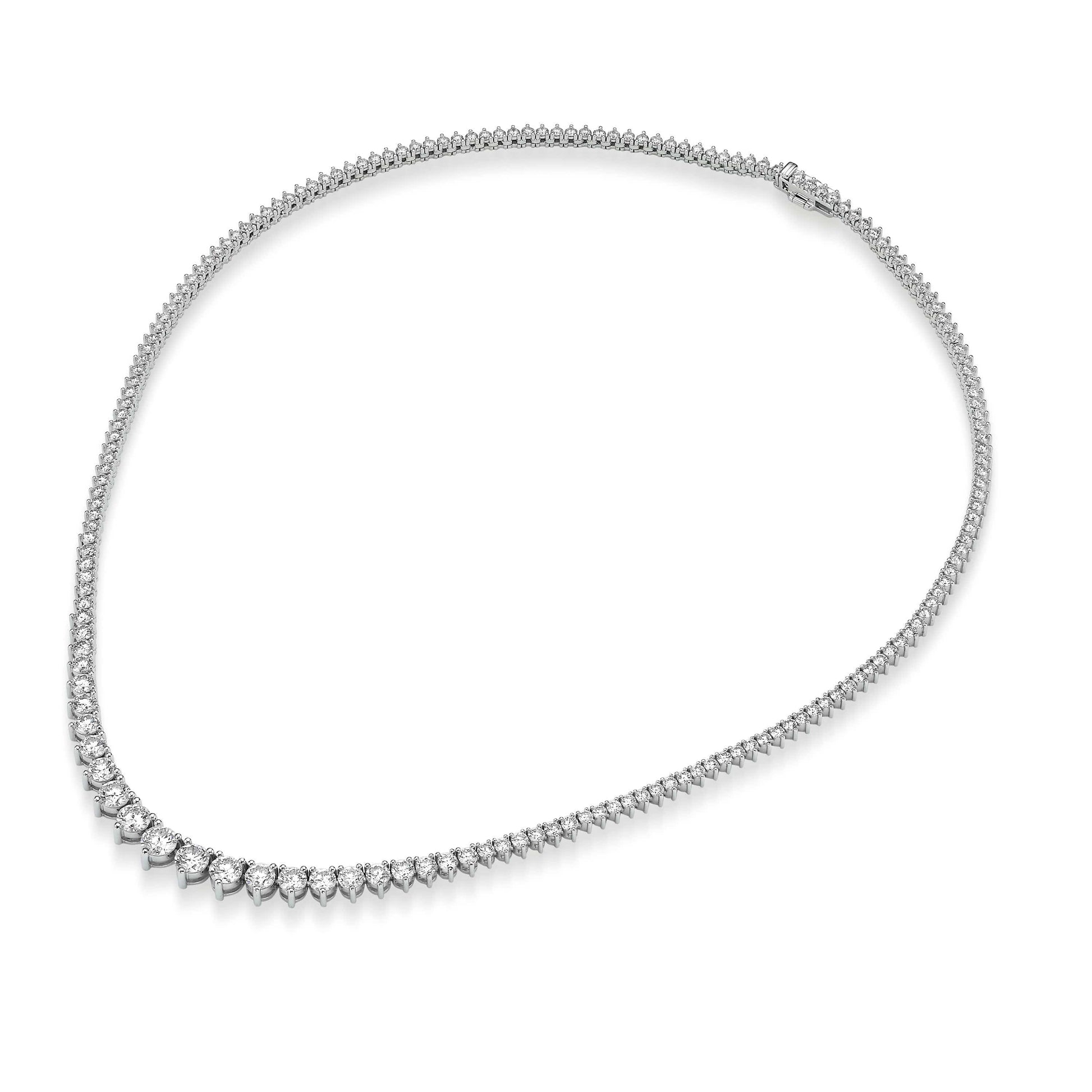 Diamond necklace on white background.