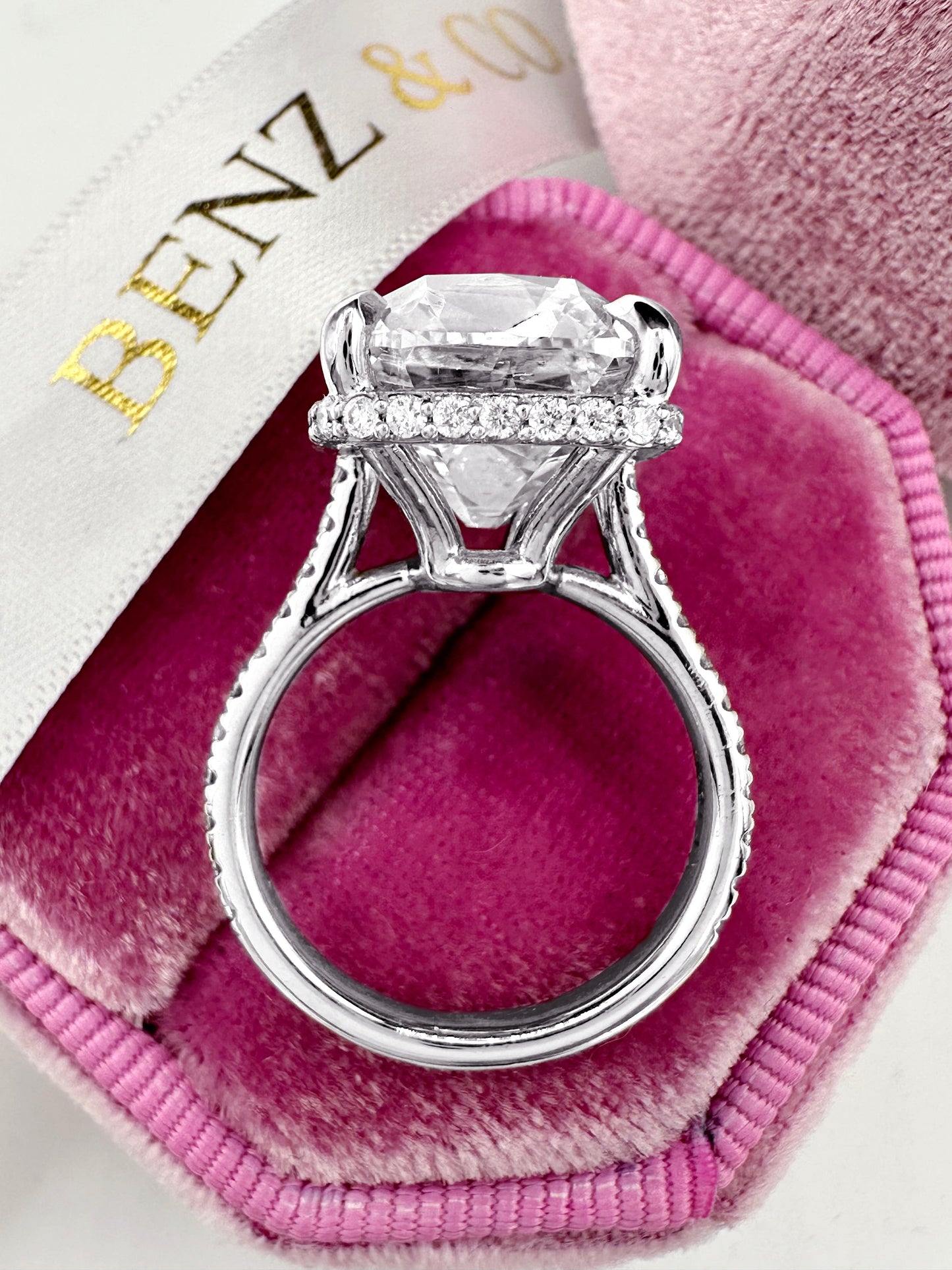 10ct Old Mine Cut Lab Diamond Hidden Halo Engagement Ring