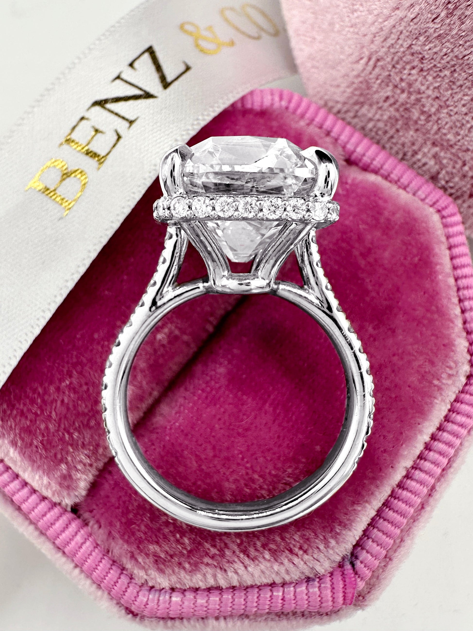 10ct Old Mine Cut Lab Diamond Hidden Halo Engagement Ring