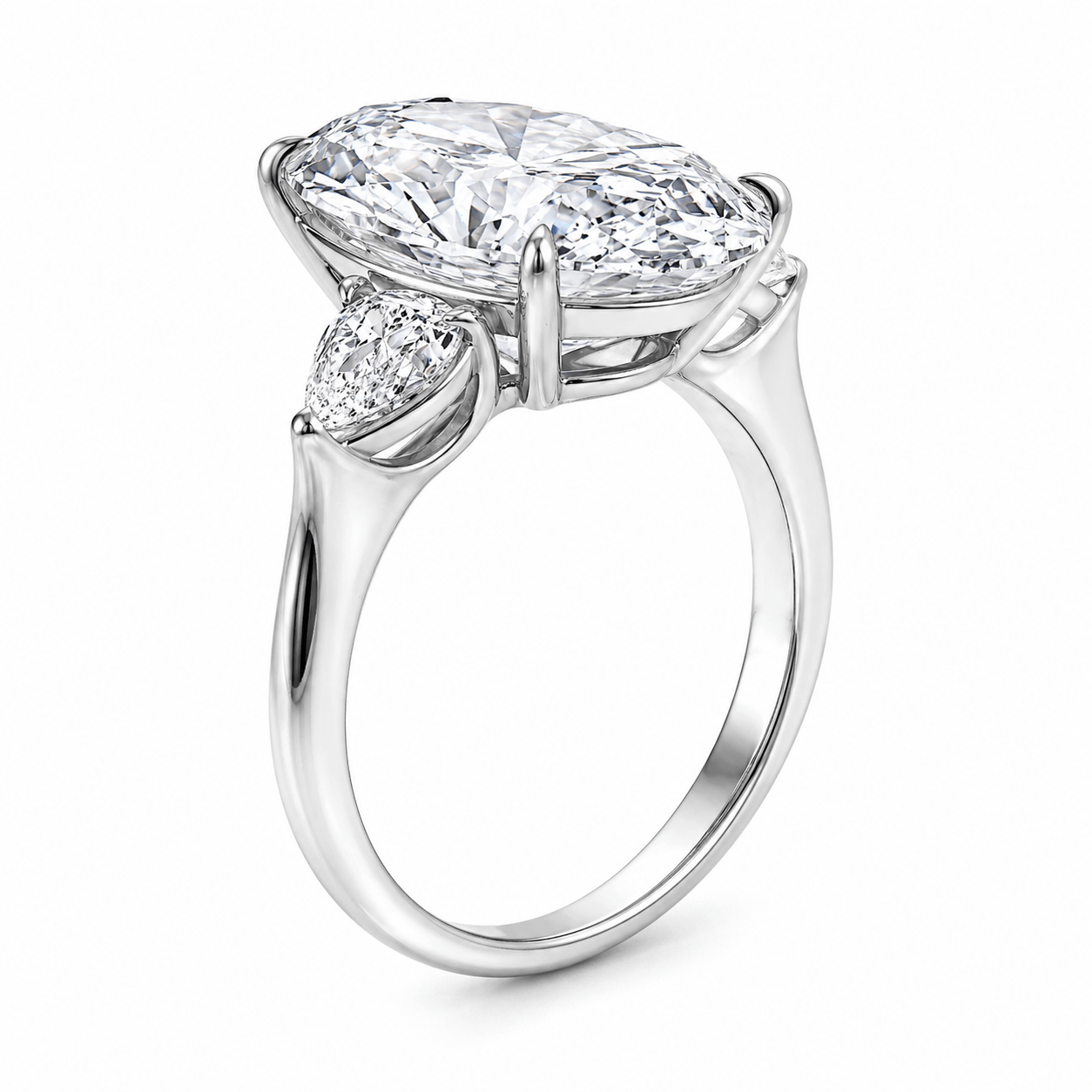 12.50 Carats Lab Grown Oval Cut with Pear shaped Side Stones Diamond Engagement Ring