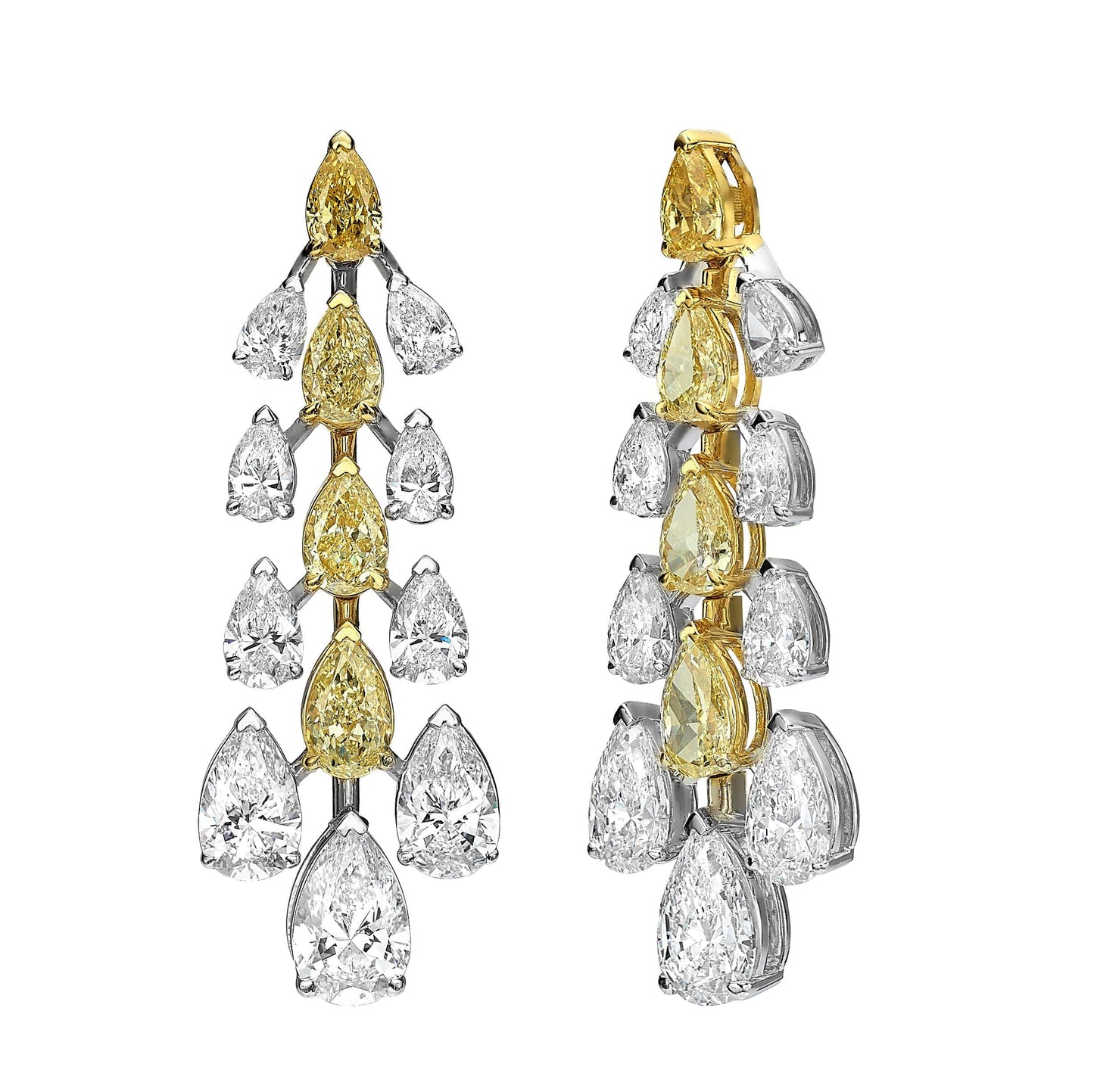 16.29 Fancy Yellow & Colorless Pear-Shaped Diamond Drop Earrings 14K Gold