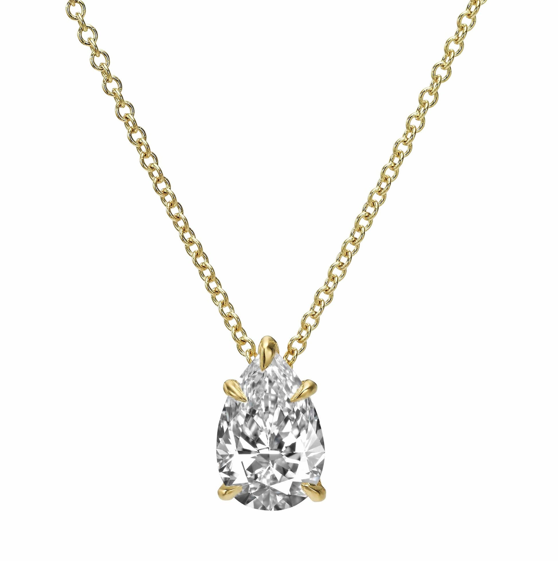 1ct Pear Shaped Lab Grown Diamond Pendant Necklace in Yellow Gold