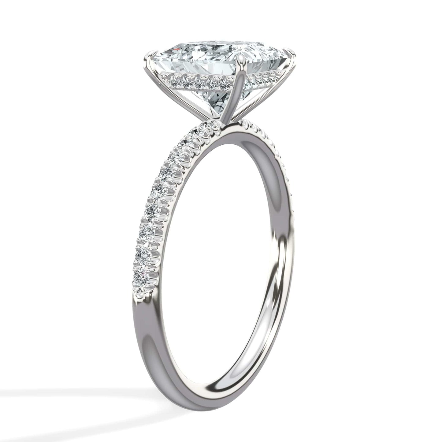 2.50 Carat Lab Grown Princess Cut Micropaved Side Stones Hidden Halo Diamond Engagement Ring
