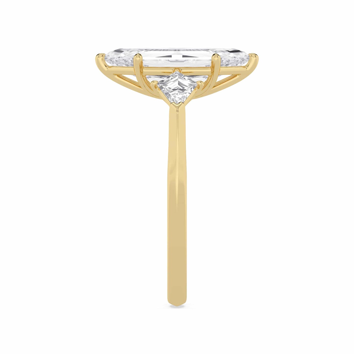 2.62 Carat Lab Grown Marquise Step Cut with Kites Three Stone Diamond Engagement Ring Yellow Gold