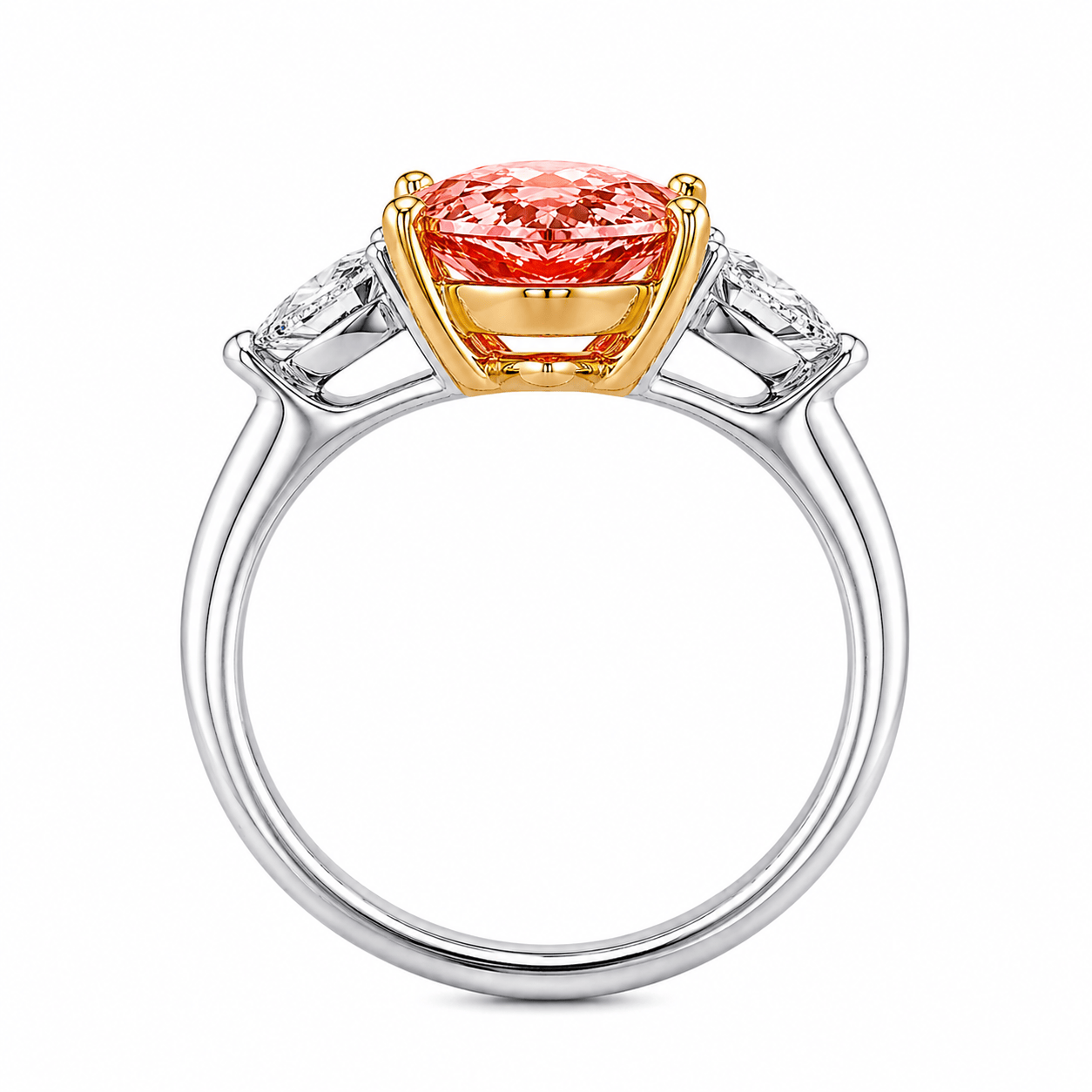 2.31 Carats Lab Grown Fancy Vivid Pink Pear Shaped with Pear Side Stones Diamond Engagement Ring