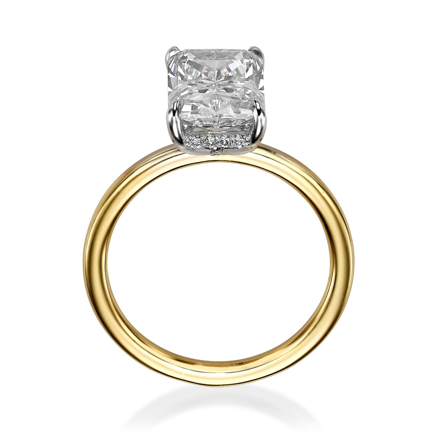 2.18 Carats Lab Grown Radiant Cut Two Tone Solitaire Hidden Halo Diamond Engagement Ring