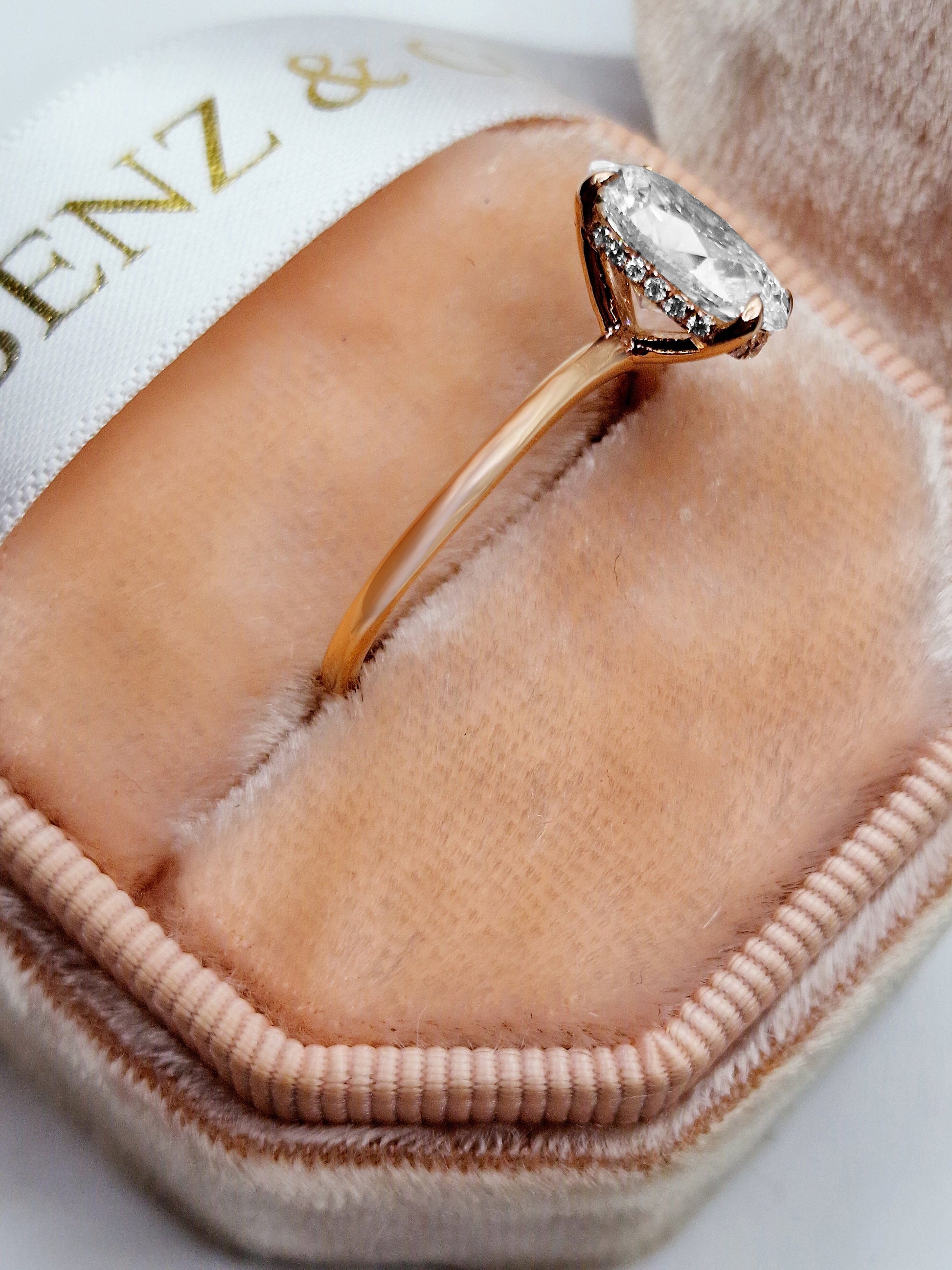 2.20 Carats Lab Grown Oval Cut Solitaire Hidden Halo Diamond Engagement Ring Rose Gold