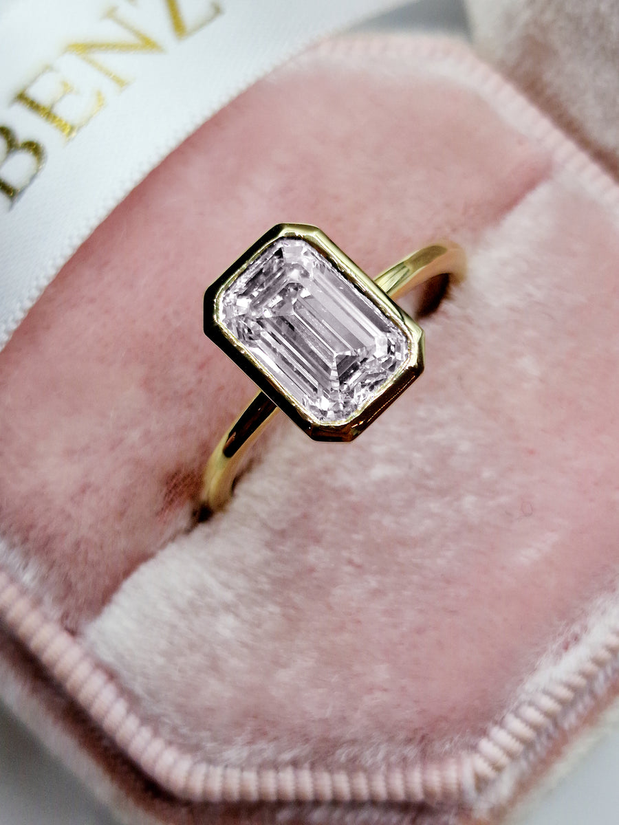 2.00 Carats Lab Grown Emerald Cut Bezel Set Solitaire Diamond Engagement Ring