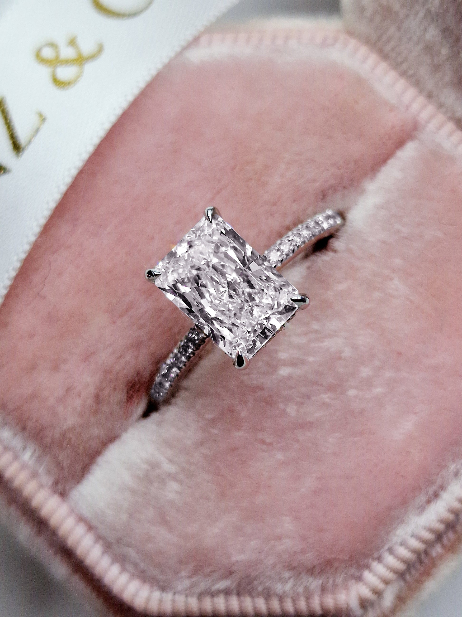 2ct Radiant hidden halo diamond engagement ring