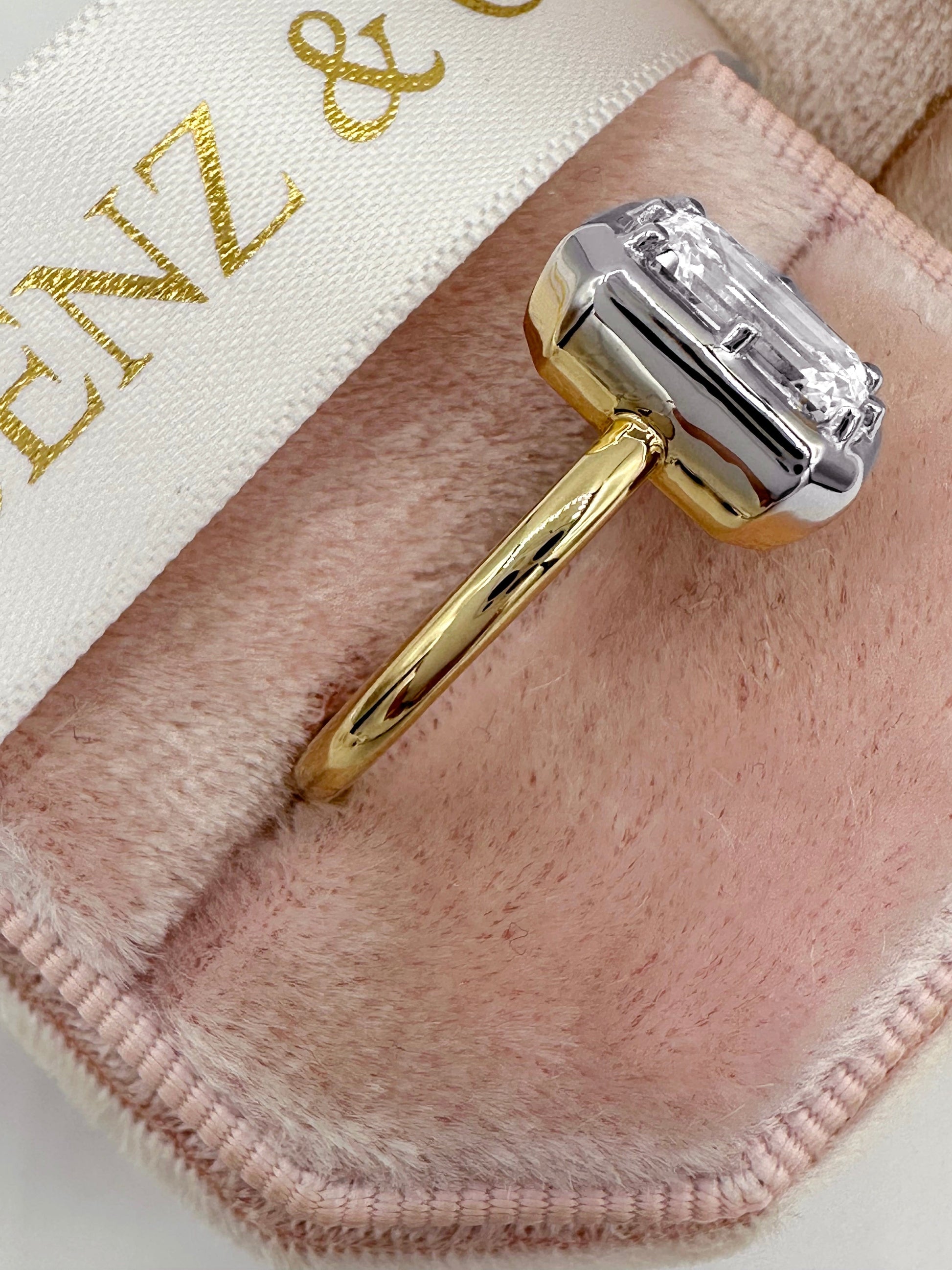 2ct Emerald lab-grown diamond engagement ring in yellow and white gold