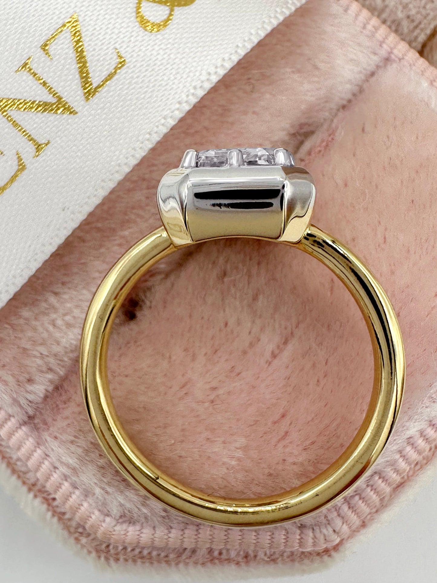 2ct Emerald Lab Diamond Engagement Ring, Yellow Gold & White Gold