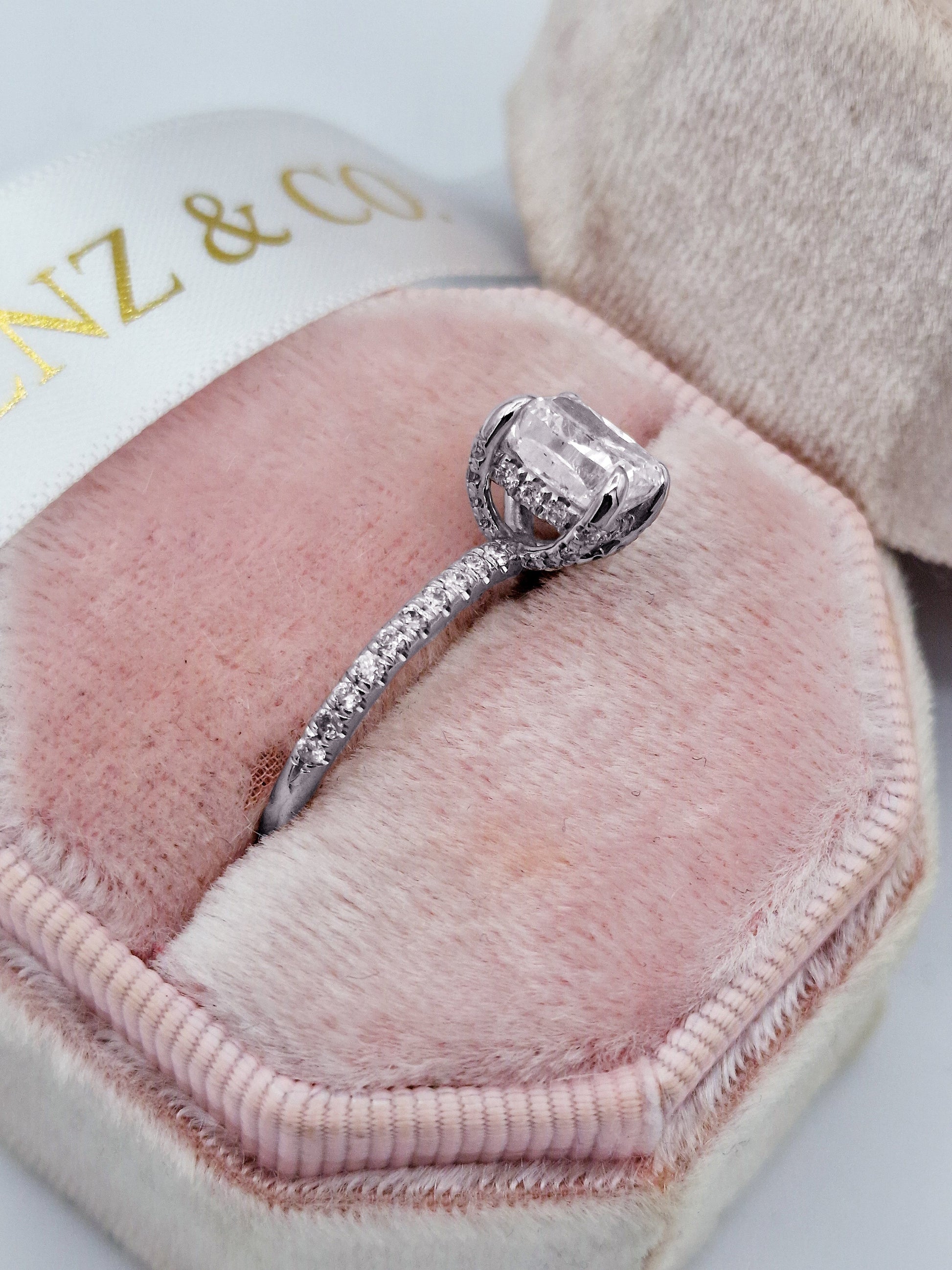 2ct Cushion Hidden Halo Diamond Engagement Ring in White Gold