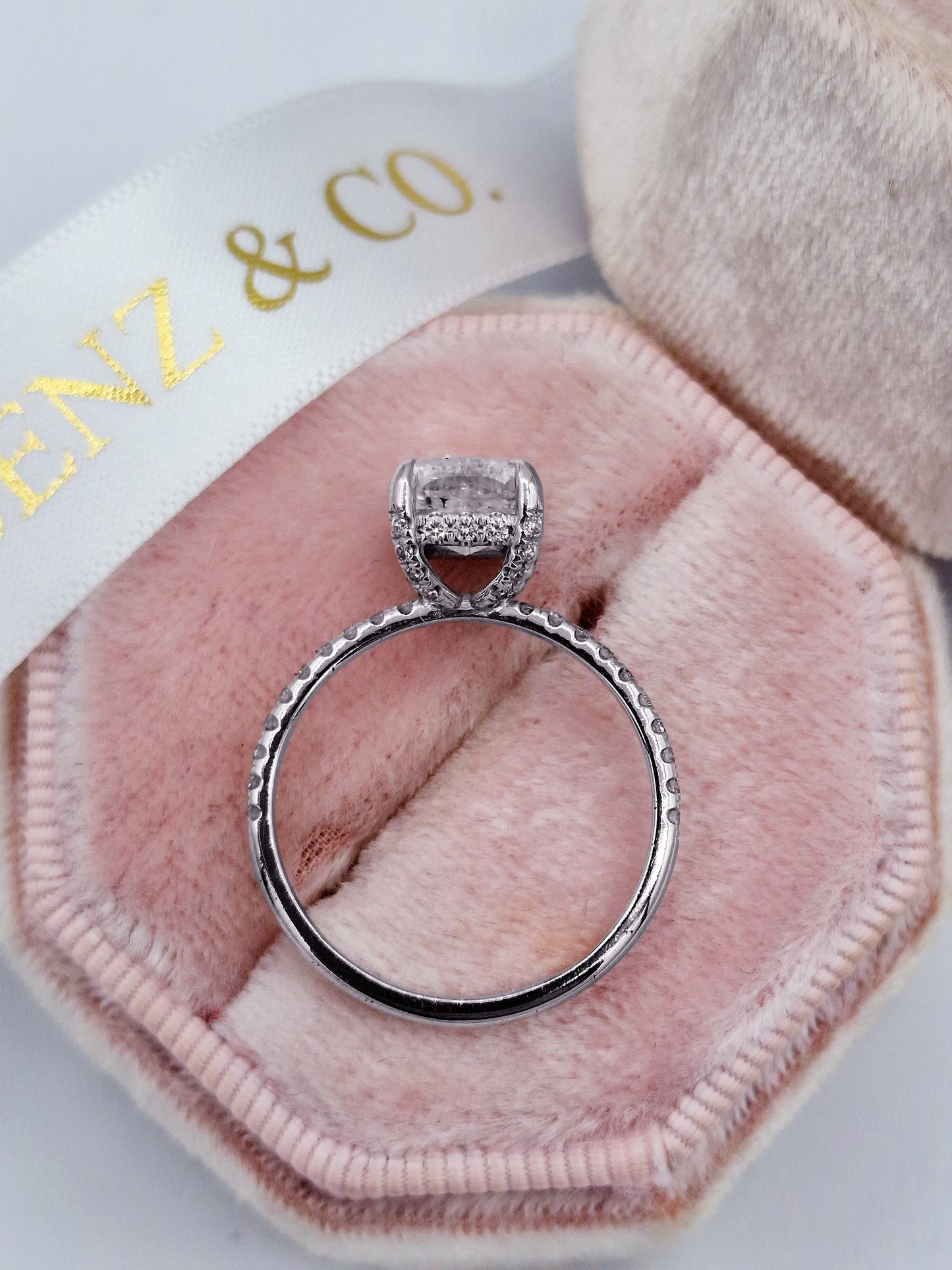2ct Cushion Hidden Halo Diamond Engagement Ring in White Gold