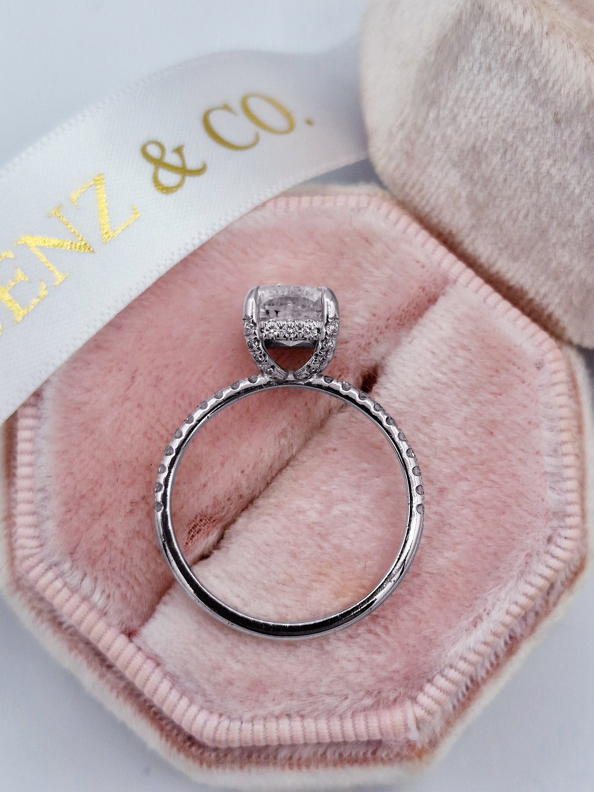 2ct Cushion Hidden Halo Diamond Engagement Ring in White Gold