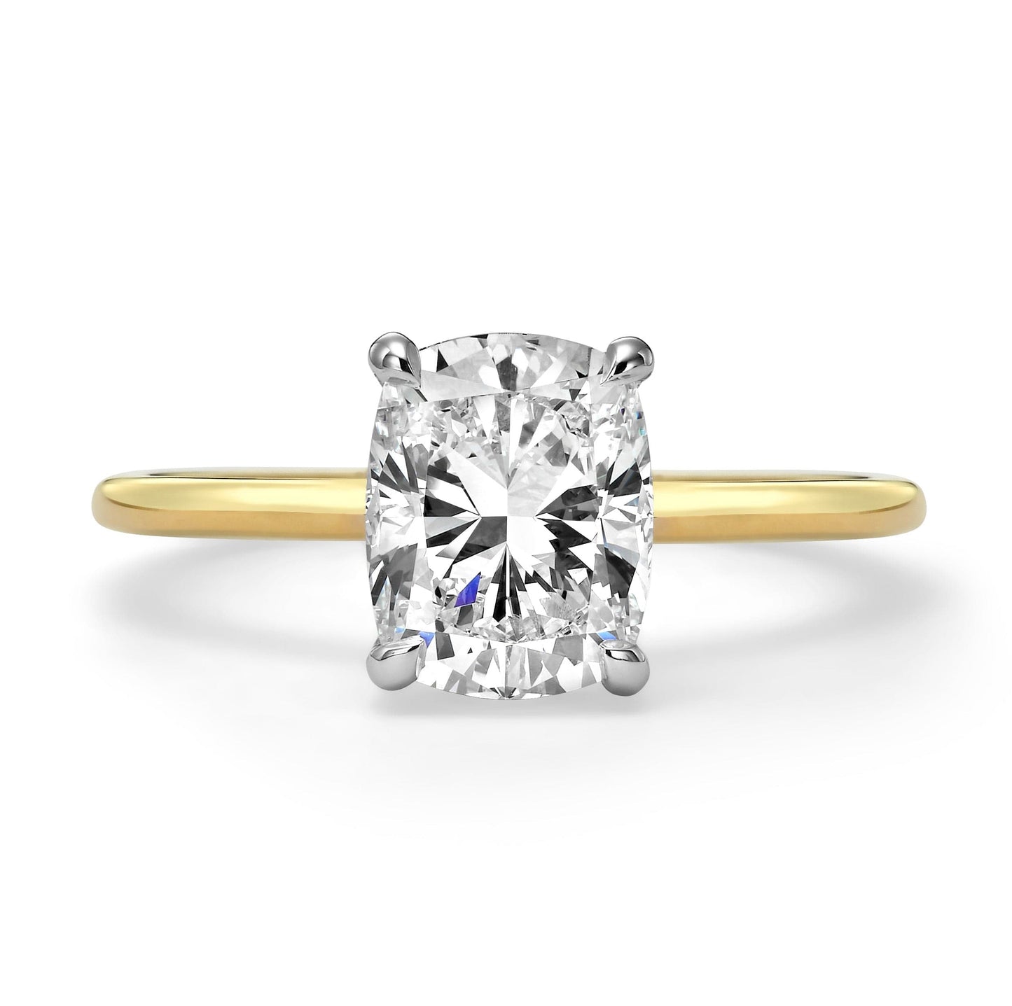 2ct elongated cushion cut diamond solitaire ring in yellow gold