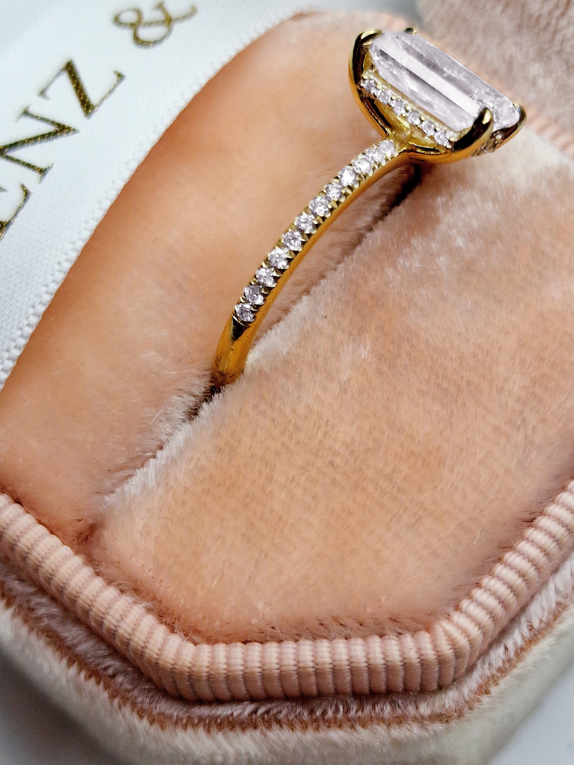 2ct Elongated Radiant Cut Diamond Ring with Hidden Halo