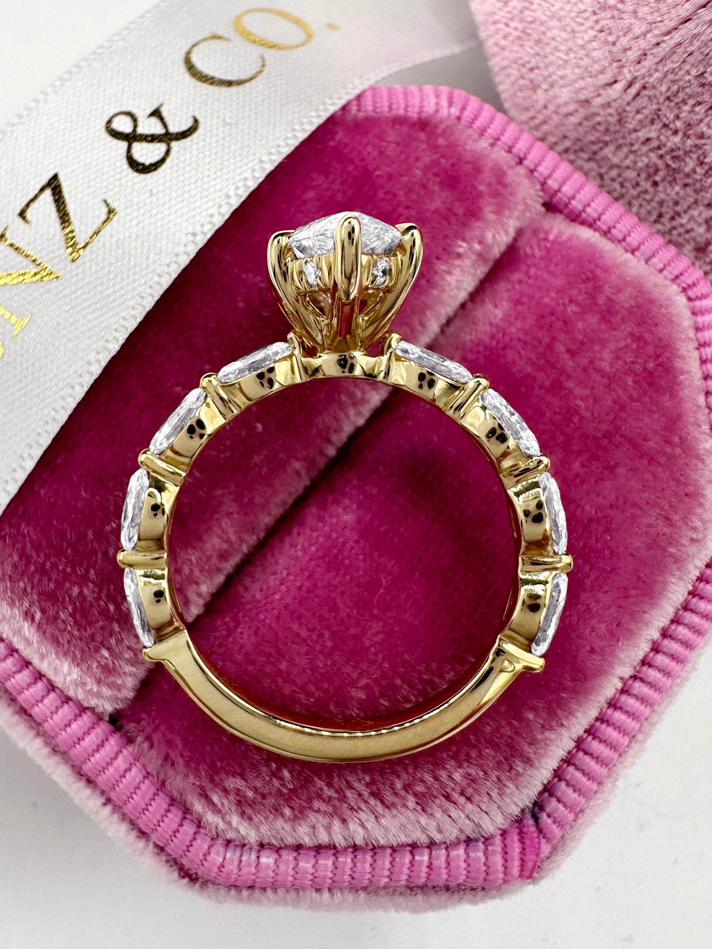 2ct marquise cut diamond engagement ring with hidden halo in 14k yellow gold