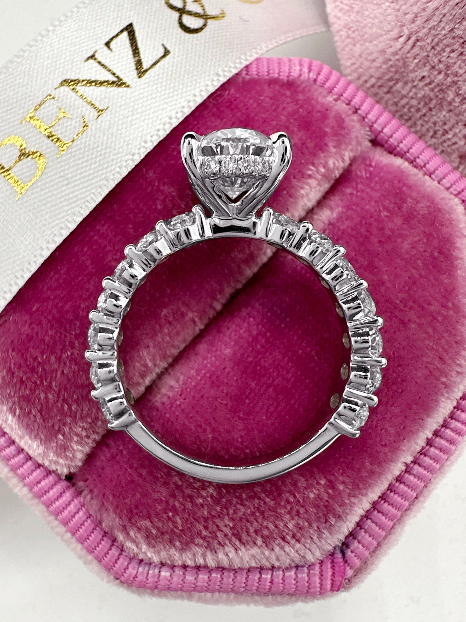 2ct oval cut lab grown diamond ring with hidden halo