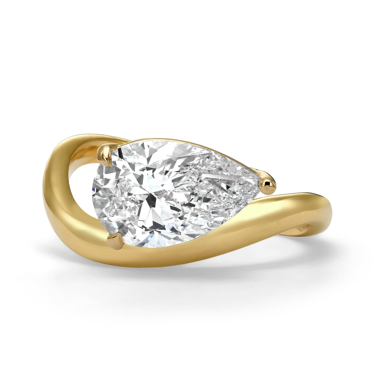 2ct Pear Wave Diamond Solitaire Engagement Ring in Yellow Gold
