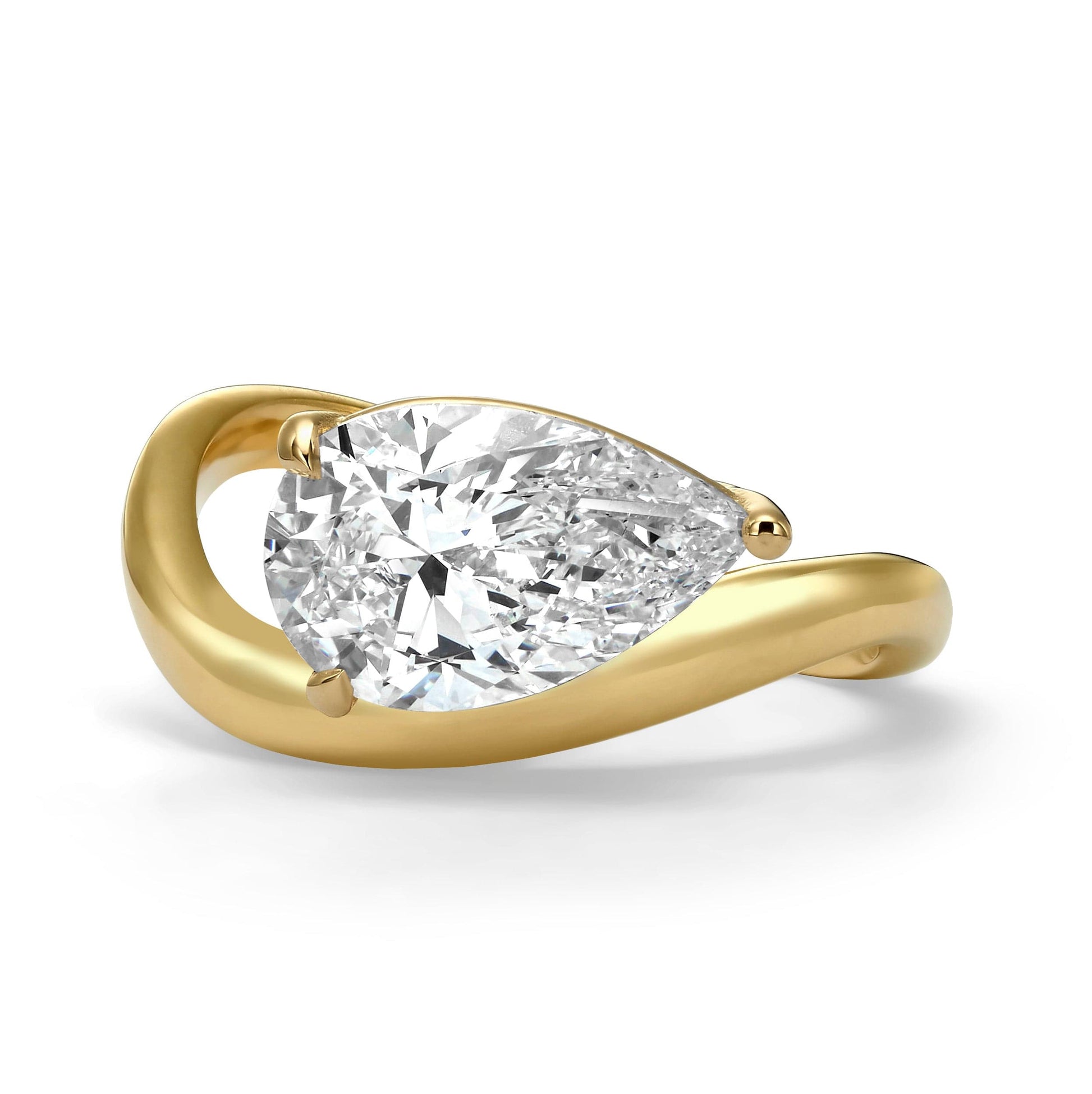2ct Pear Wave Diamond Solitaire Engagement Ring in Yellow Gold