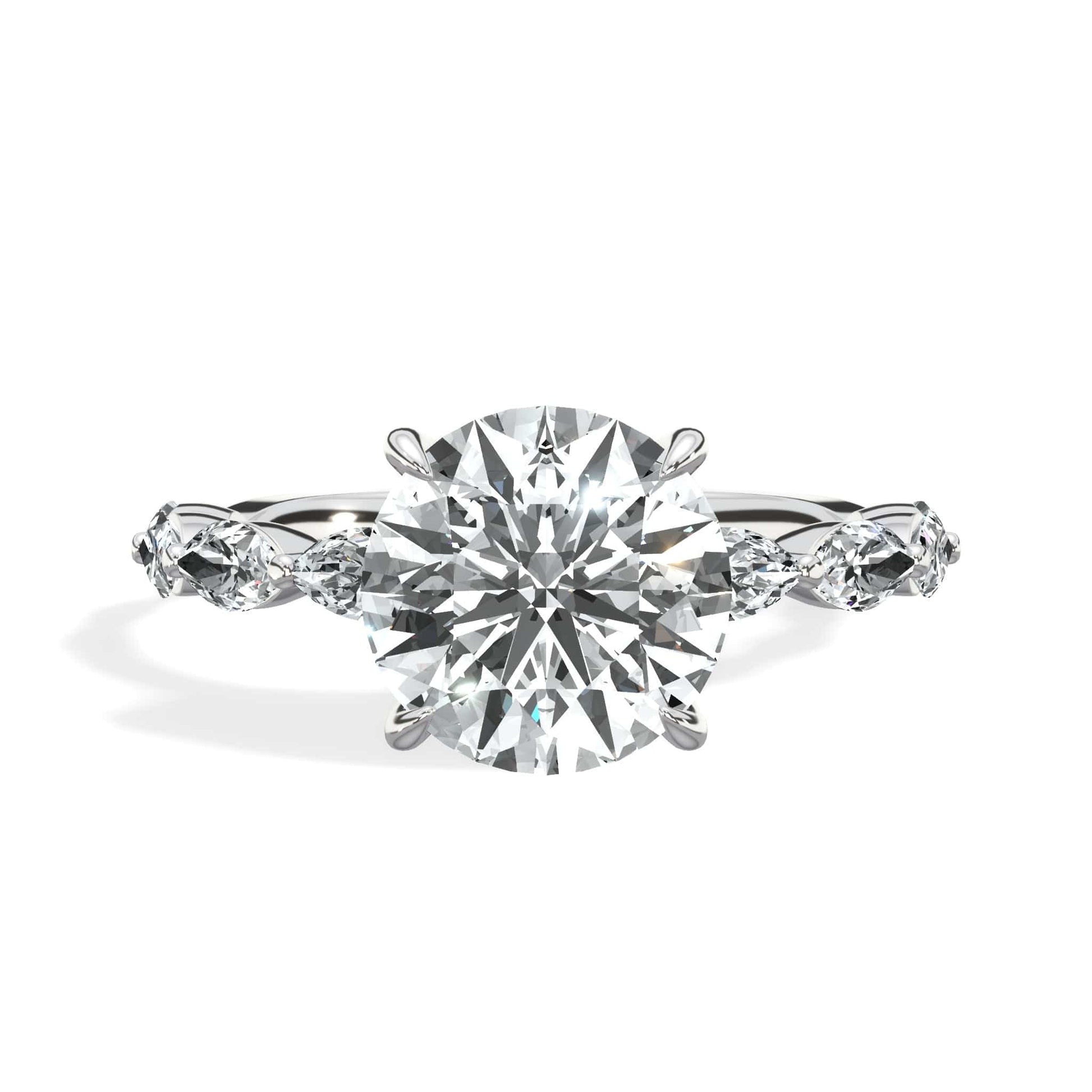 2ct Round Lab Grown Diamond Engagement Ring with Marquise Band