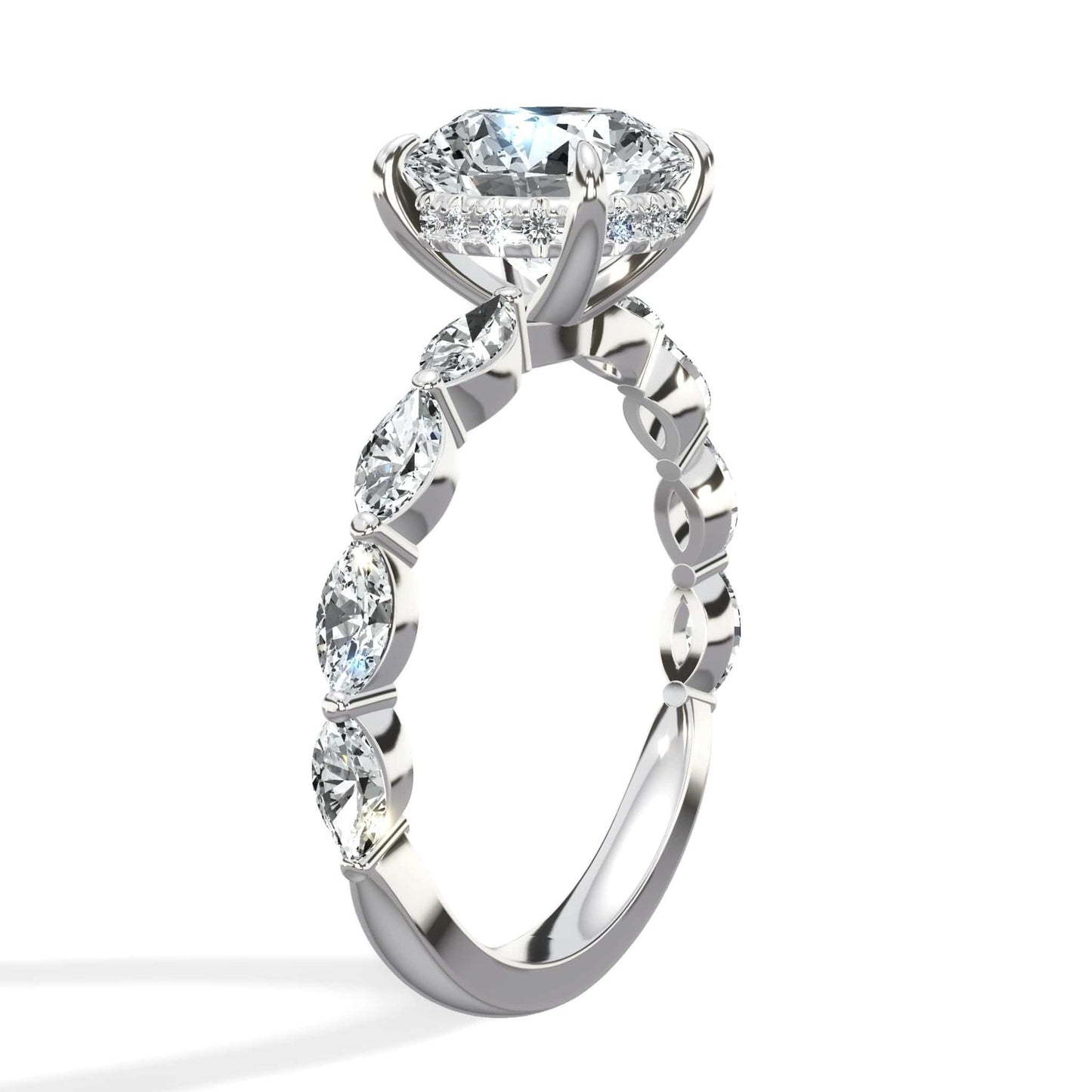 2ct Round Cut Lab Diamond Engagement Ring with Marquise Band