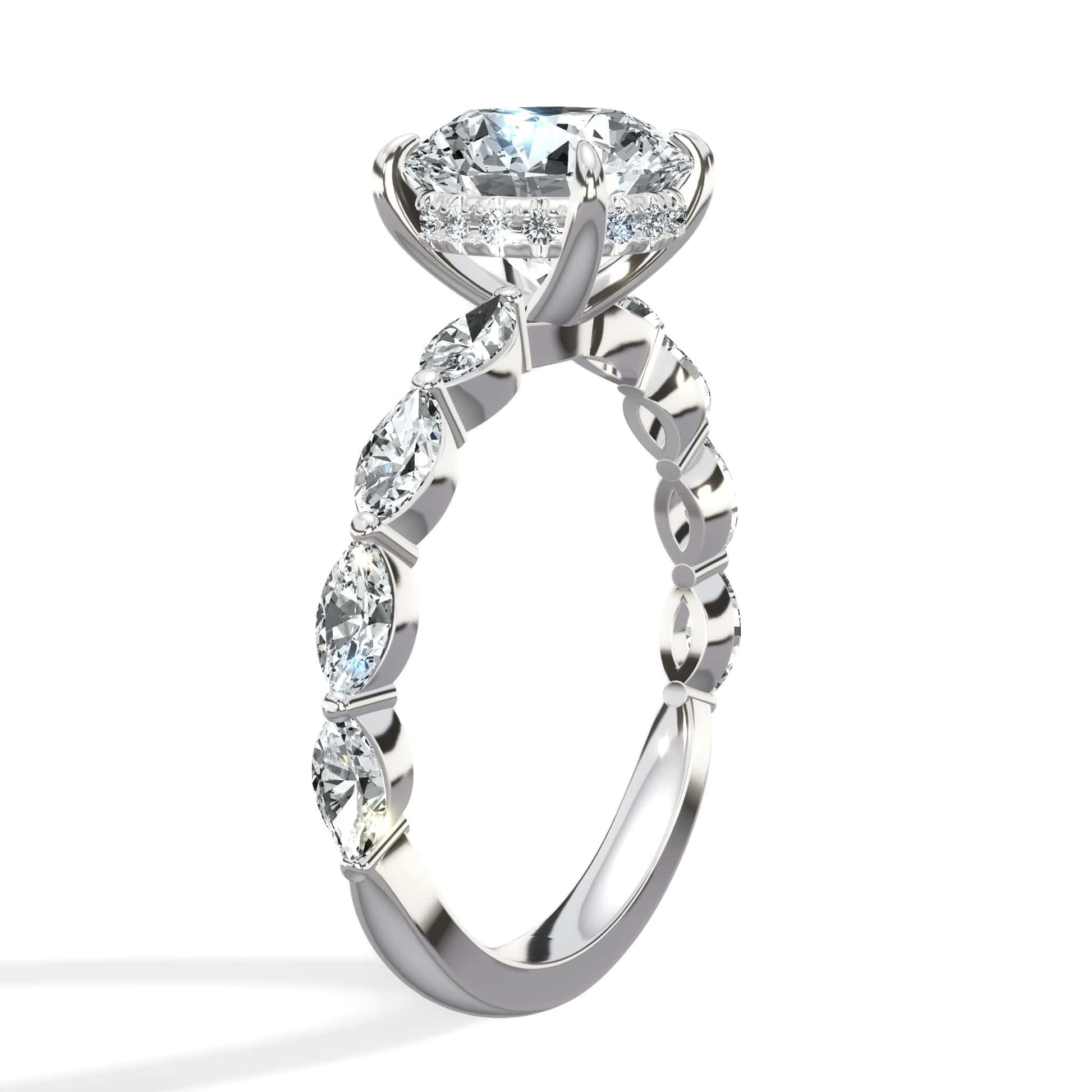 2ct Round Cut Lab Diamond Engagement Ring with Marquise Band