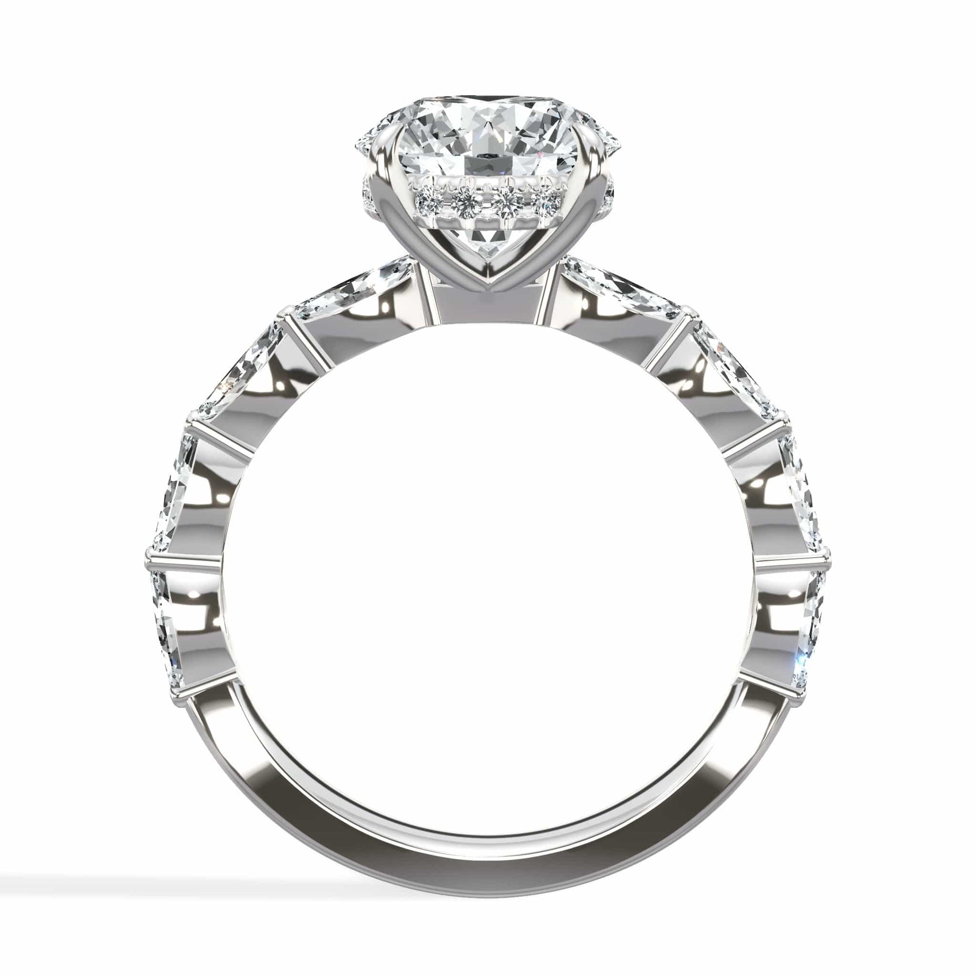 2ct Round Lab Diamond Engagement Ring with Marquise Band & Hidden Halo