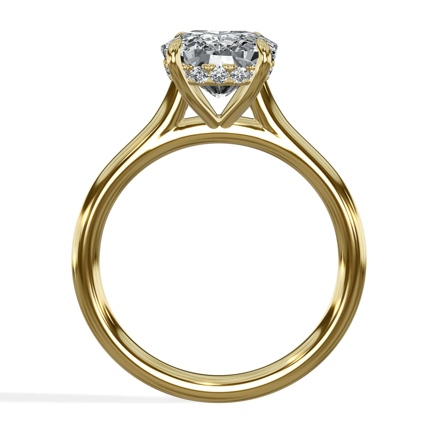 3.18 Carats Lab Grown Elongated Cushion Cut Cathedral Solitaire Hidden Halo Diamond Engagement Ring