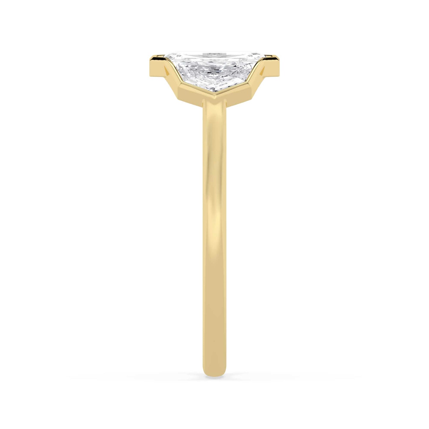 3.27 Carats Lab Grown Emerald Cut with Epaulette Three Stone Diamond Engagement Ring Yellow Gold