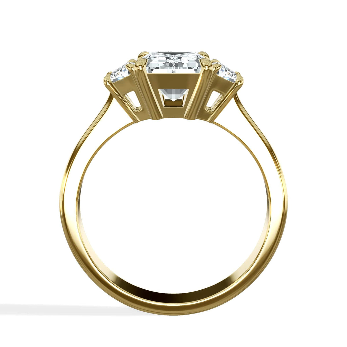 3.50 Carats Lab Grown Emerald Cut with Trapezoid Side Stones Diamond Engagement Ring Yellow Gold