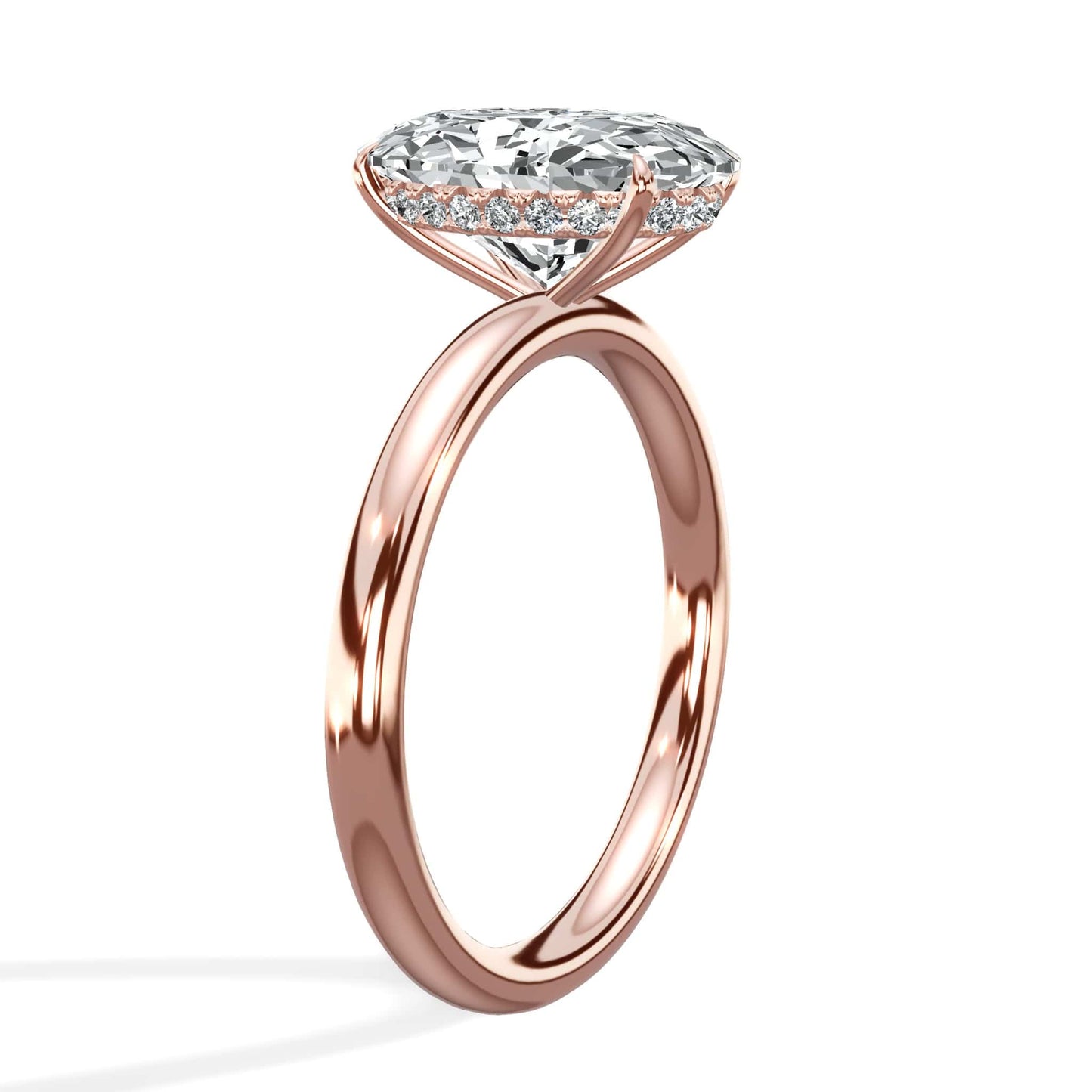 3.18 Carats Lab Grown Oval Cut Solitaire Hidden Halo Diamond Engagement Ring