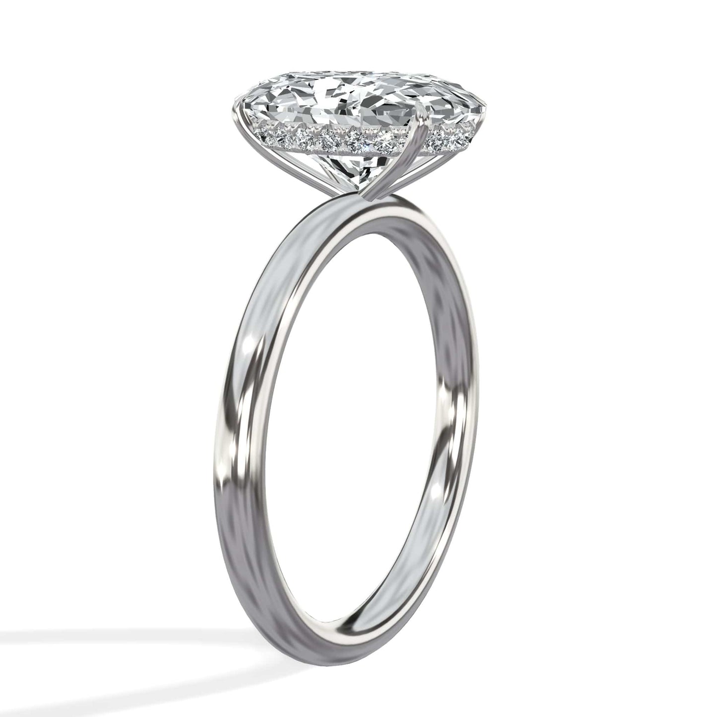 3.18 Carats Lab Grown Oval Cut Lab Grown Diamond Solitaire Hidden Halo Engagement Ring In White Gold