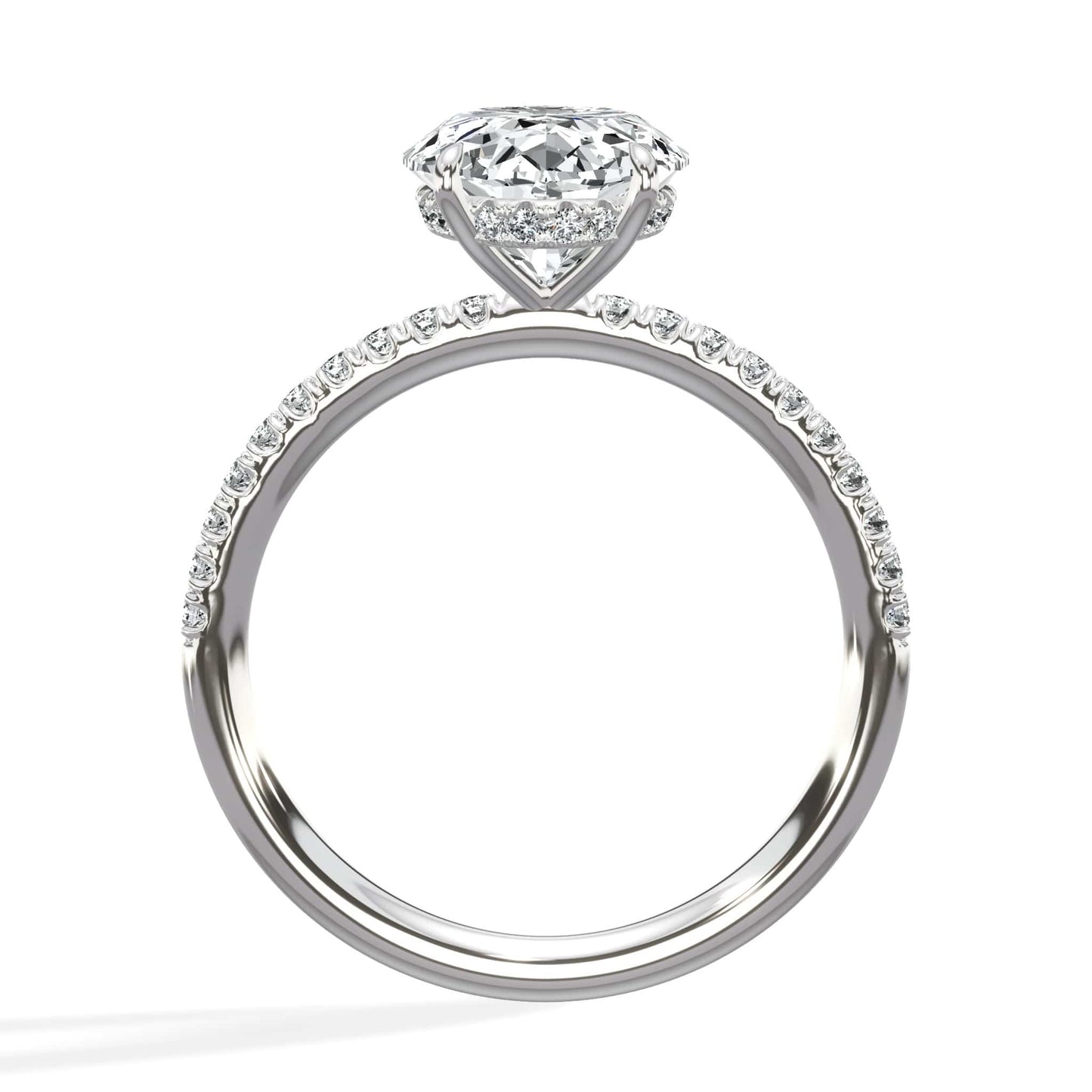 3.50 Carats Lab Grown Oval Cut Micropaved Side Stones Hidden Halo Diamond Engagement Ring