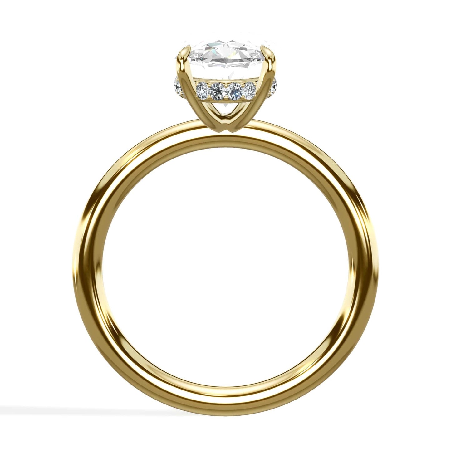 3.18 Carats Lab Grown Oval Cut Lab Grown Diamond Solitaire Hidden Halo Engagement Ring In Yellow Gold