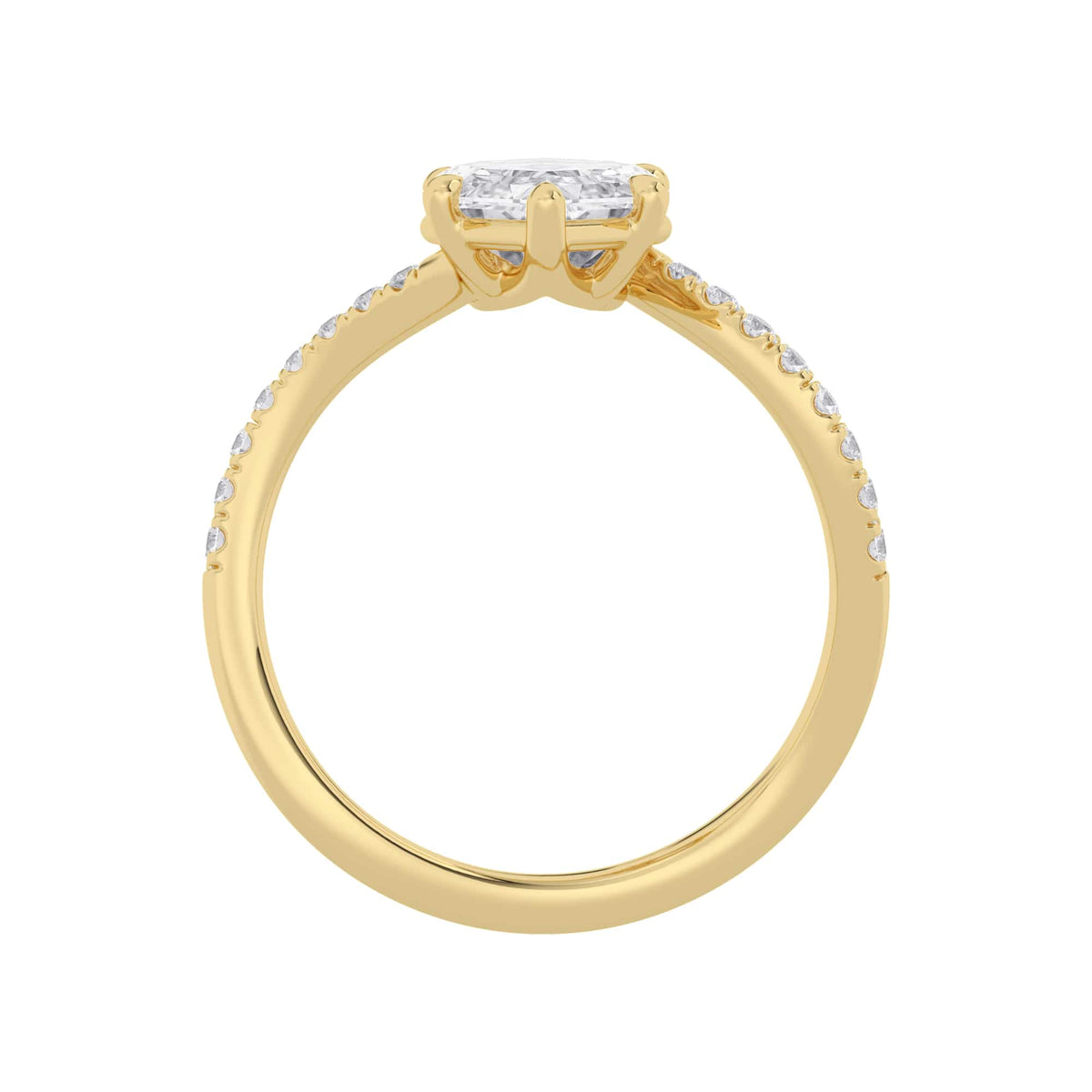 3.28 Carat Lab Grown Marquise Step Cut Diamond Spiral Engagement Ring Yellow Gold