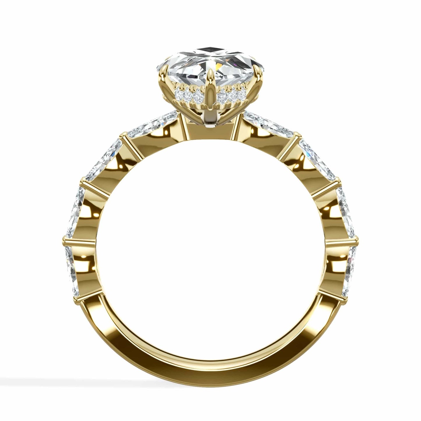 4.02 Carats Lab Grown Marquise Cut with Marquise Side Stones Hidden Halo Diamond Engagement Ring In Yellow Gold