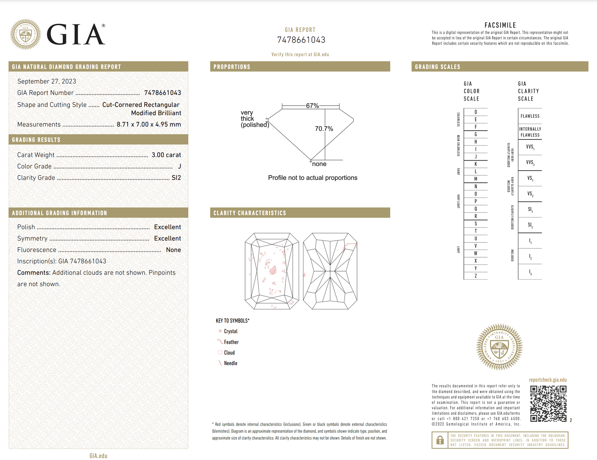 GIA diamond grading report with details and diagrams.