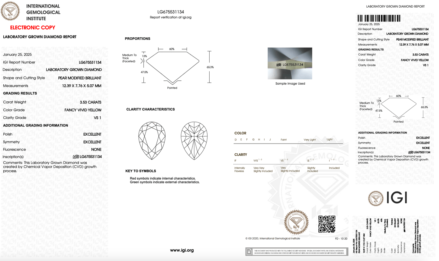 Diamond grading report with diagrams and details.