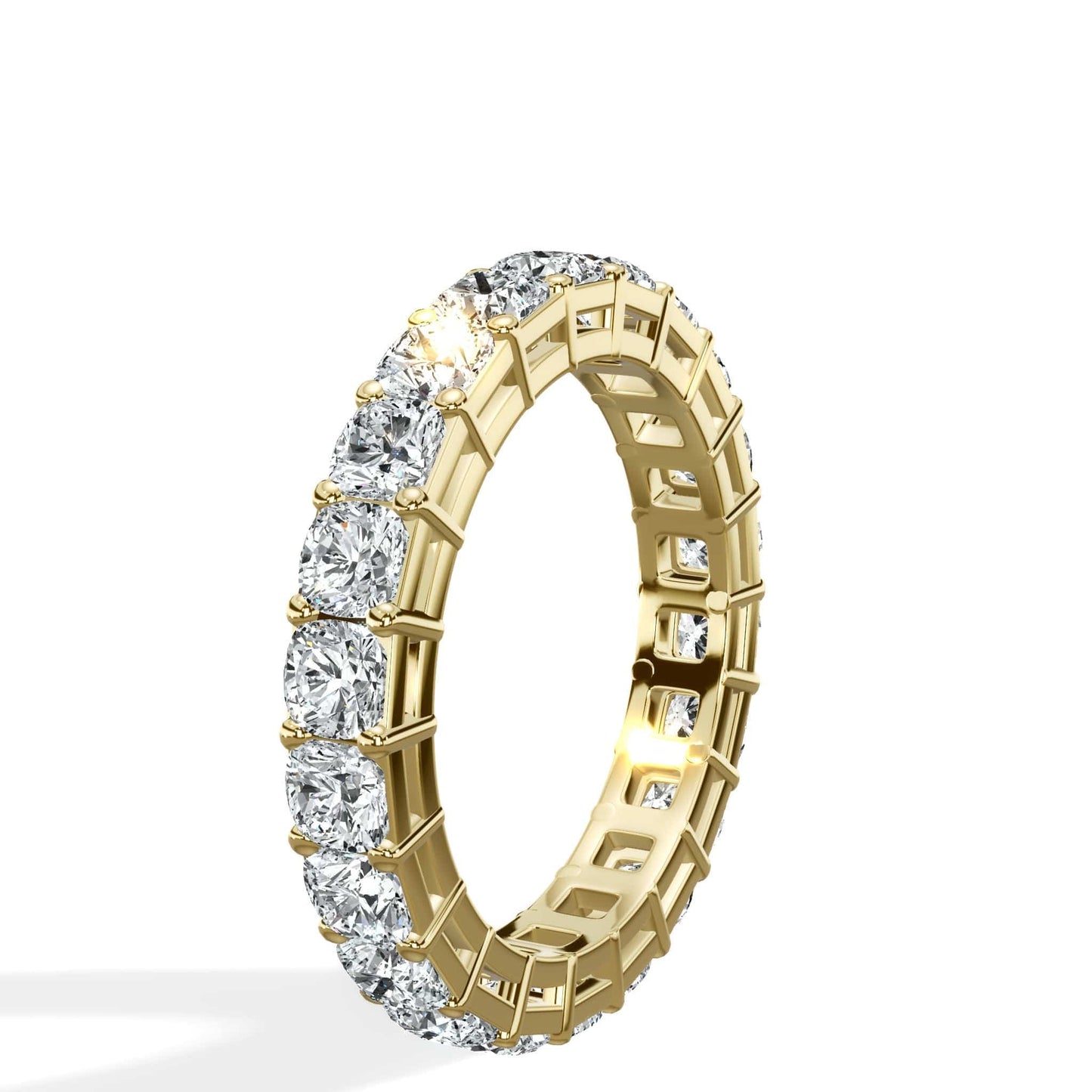 3 Carat Cushion Cut Diamond Eternity Band in Yellow Gold