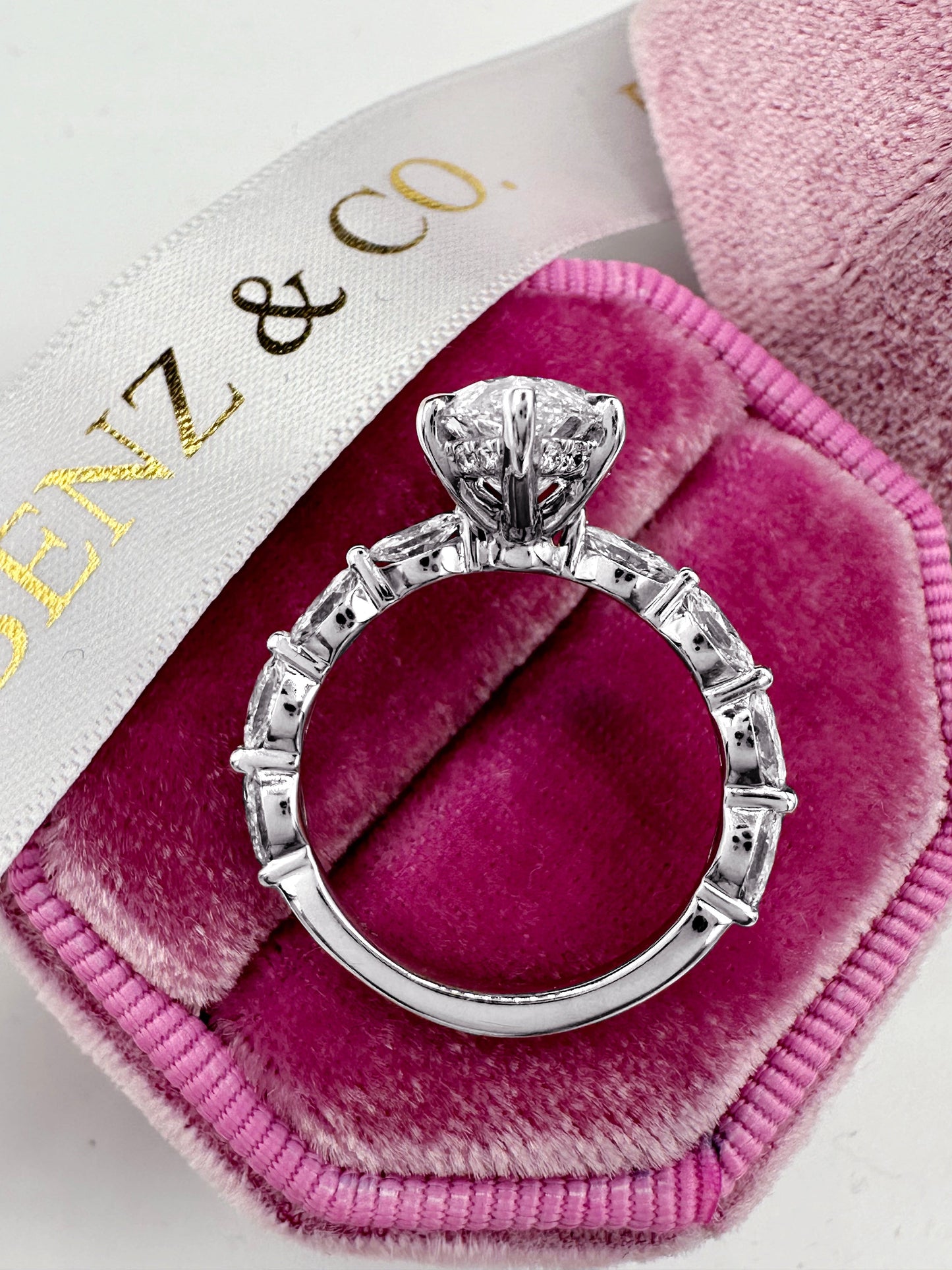 3ct Marquise cut diamond ring with hidden halo in box