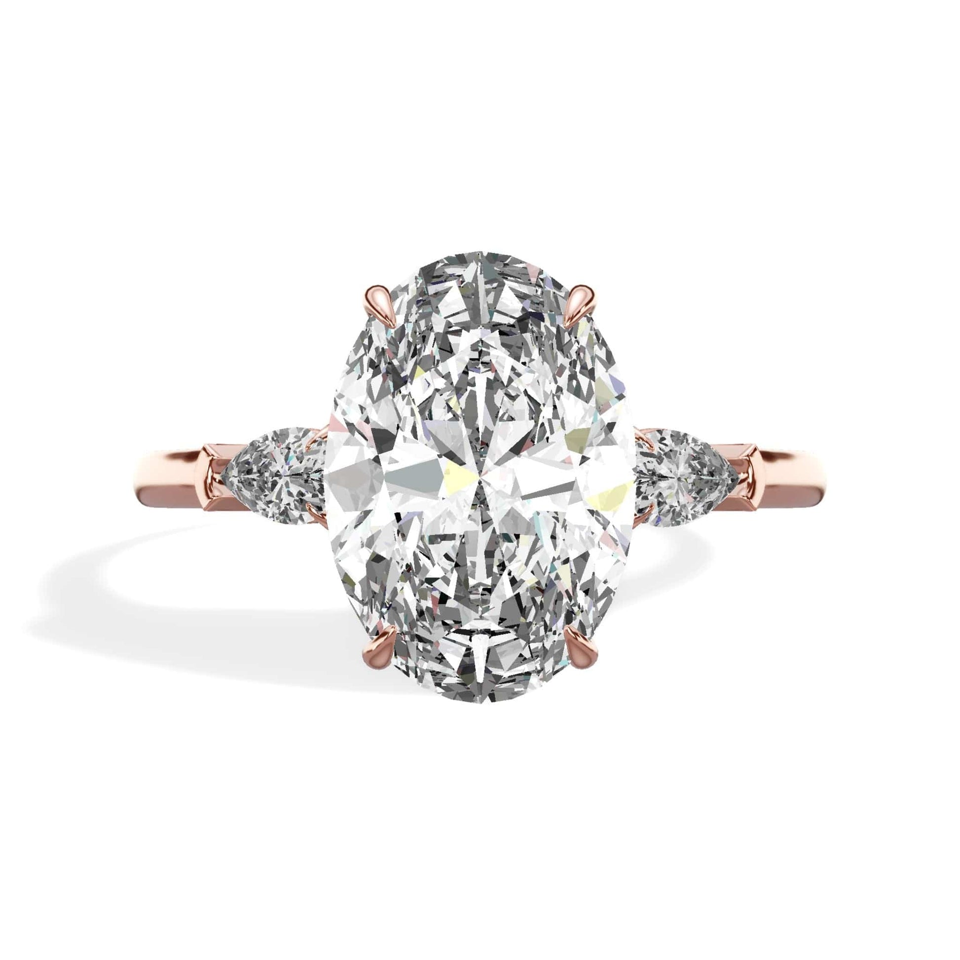 3ct oval lab grown diamond engagement ring with pear side stones