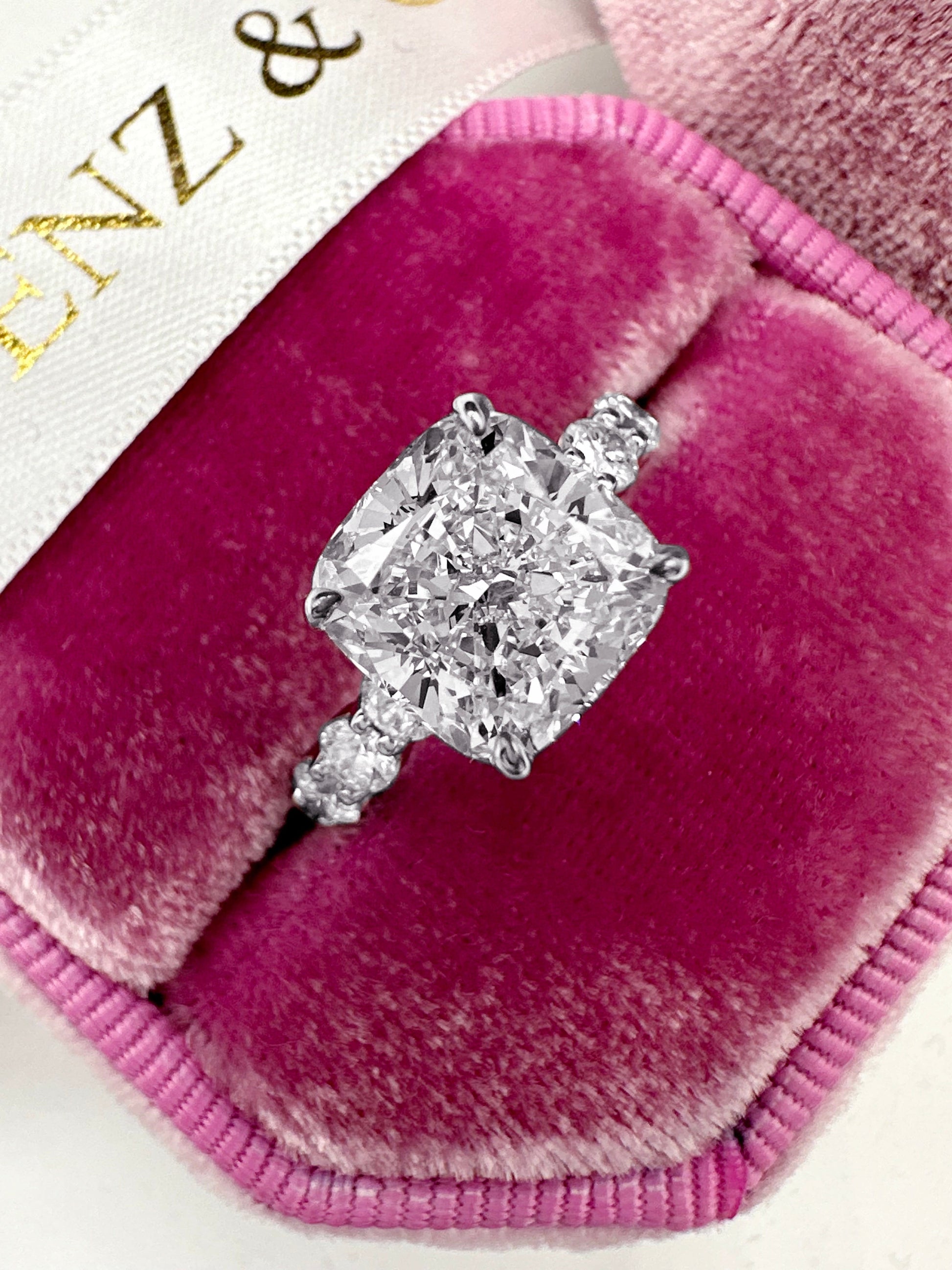 3ct cushion cut diamond engagement ring with eternity band