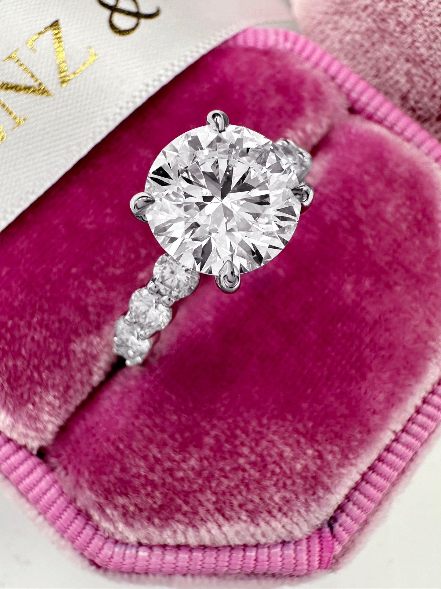 3ct round diamond engagement ring with side diamonds and eternity band