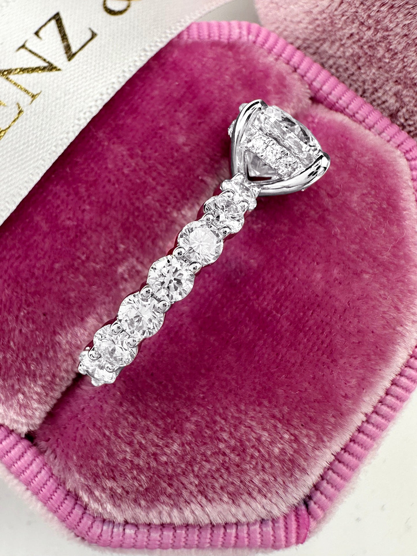 White gold diamond engagement ring with eternity band