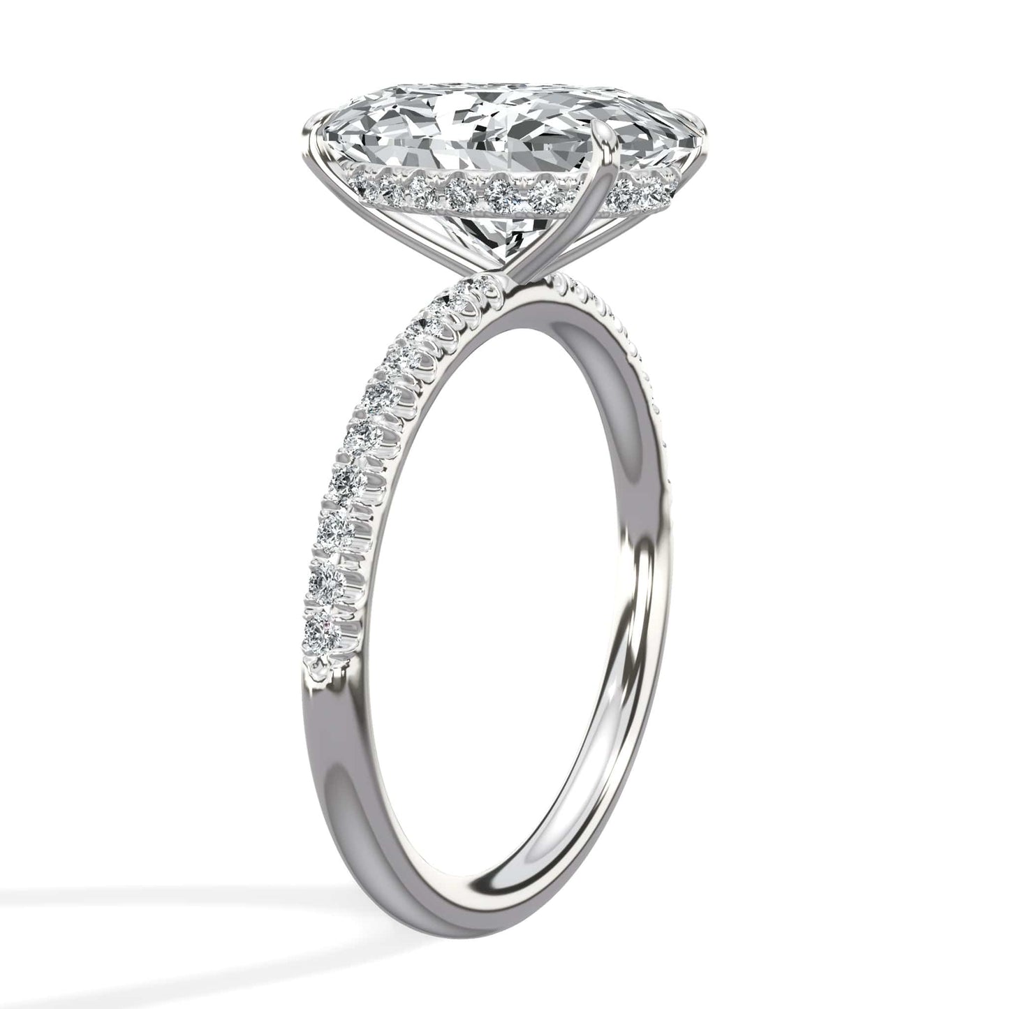 4.50 Carats Lab Grown Oval Cut Micropaved Side Stones Hidden Halo Diamond Engagement Ring