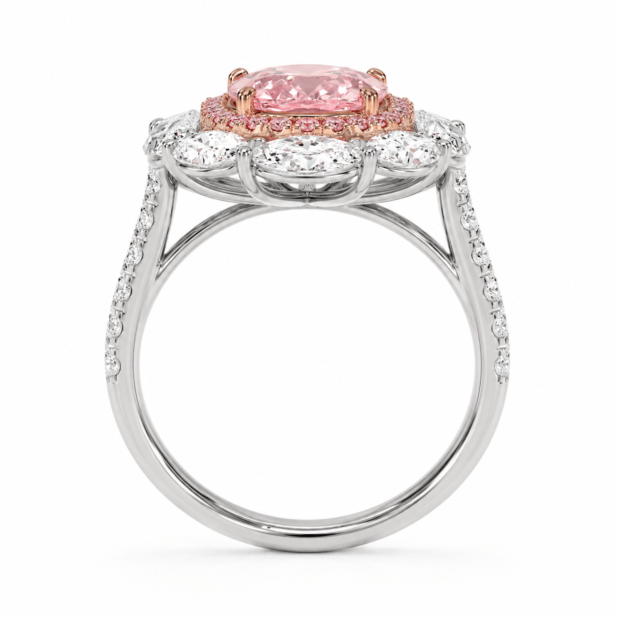 5 Carats Pear Shaped Fancy Vivid Pink High Jewelry Lab Grown Diamond Halo Cocktail Engagement Ring
