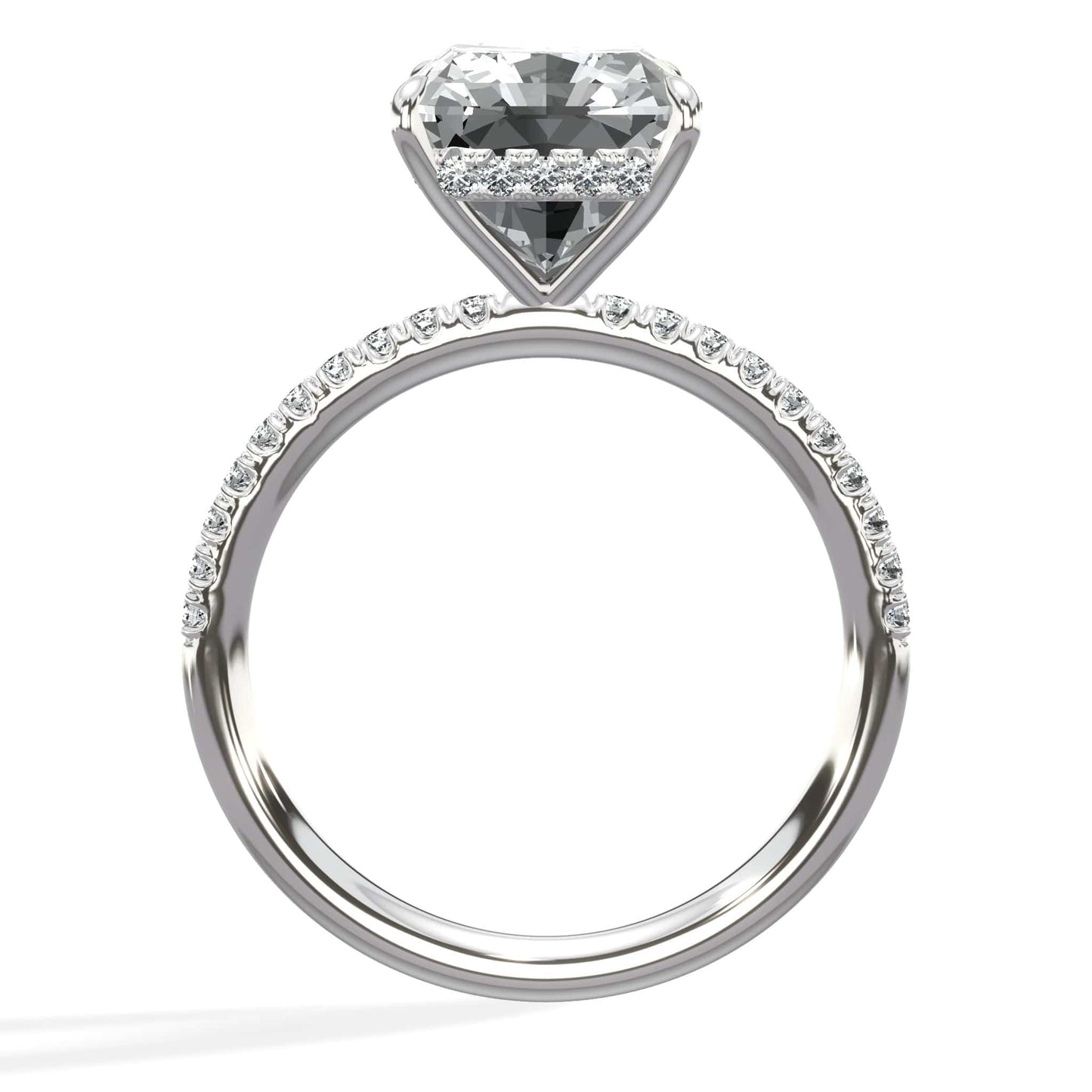 5.50 Carats Lab Grown Radiant Cut Micropaved Side Stones Hidden Halo Diamond Engagement Ring