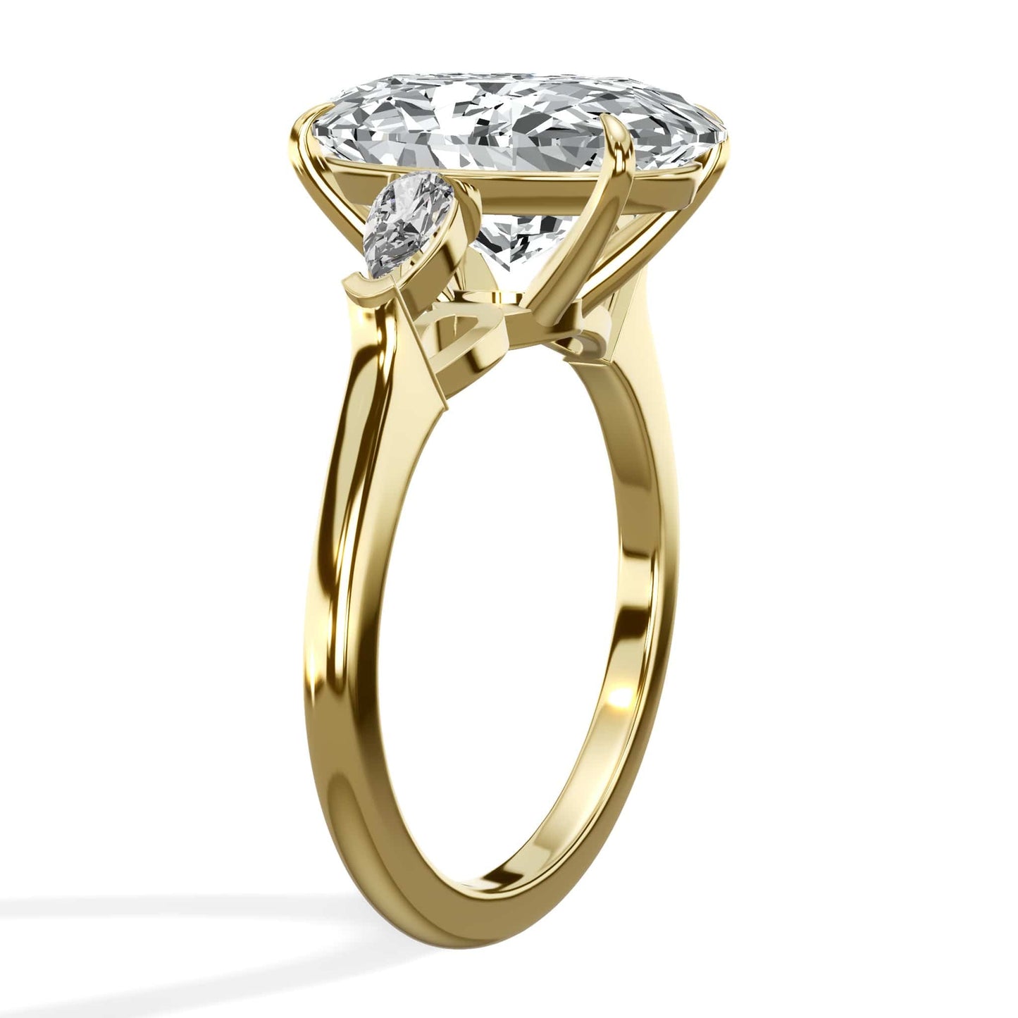 5.36 Carats Lab Grown Oval Cut with Pear Shape Side Stones Diamond Engagement Ring in Yellow Gold